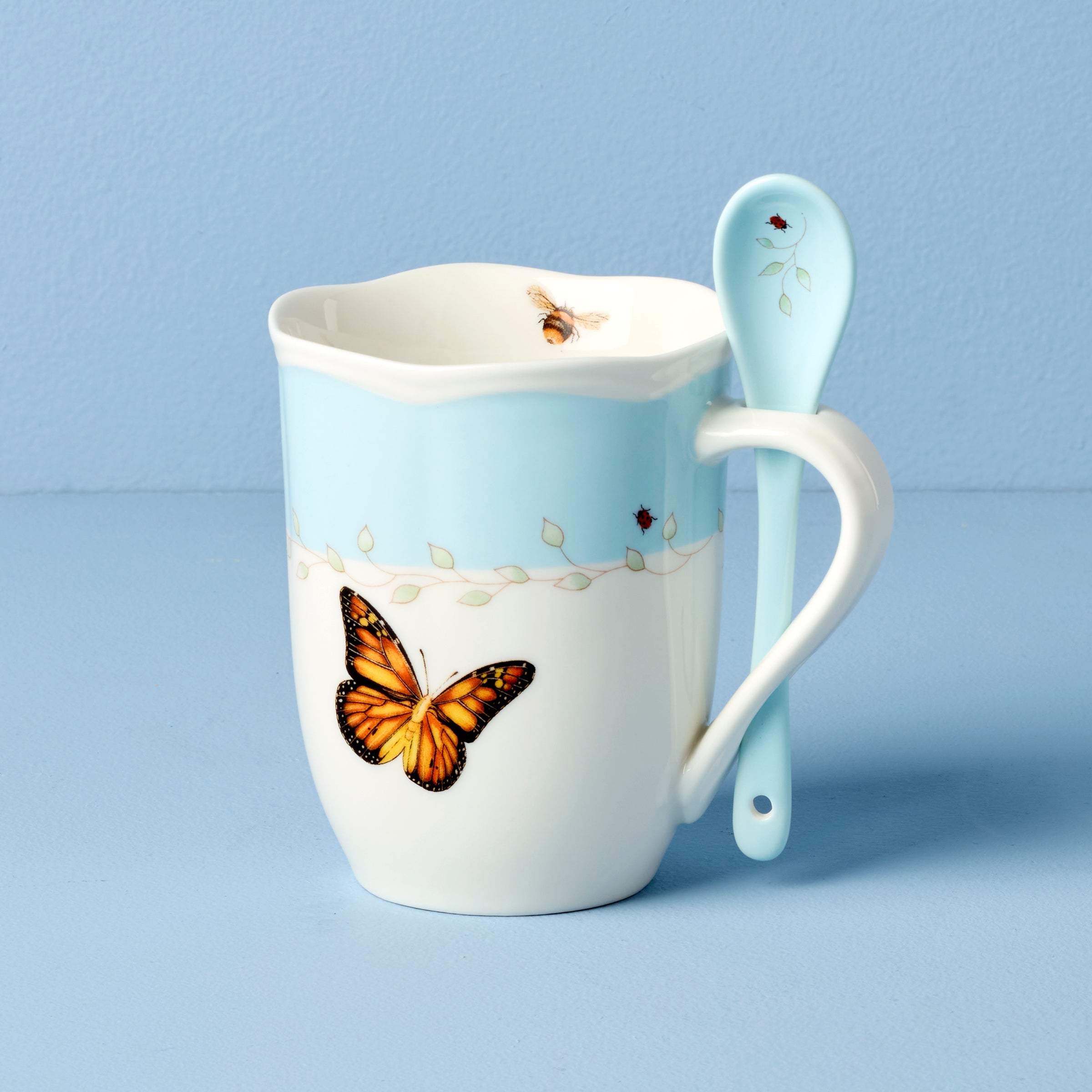 Butterfly Meadow Blue Mugs with Spoons. Set of 2 - Image 3