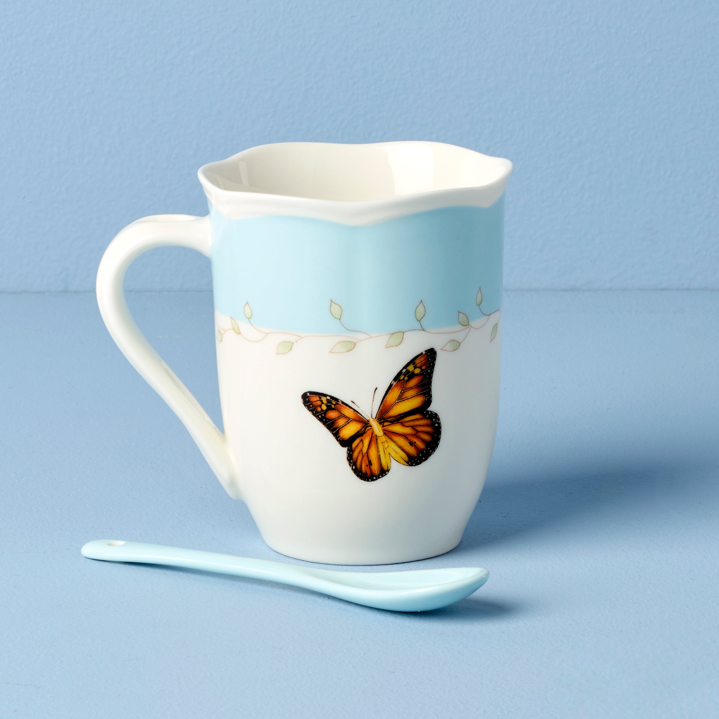 Butterfly Meadow Blue Mugs with Spoons. Set of 2 - Image 4