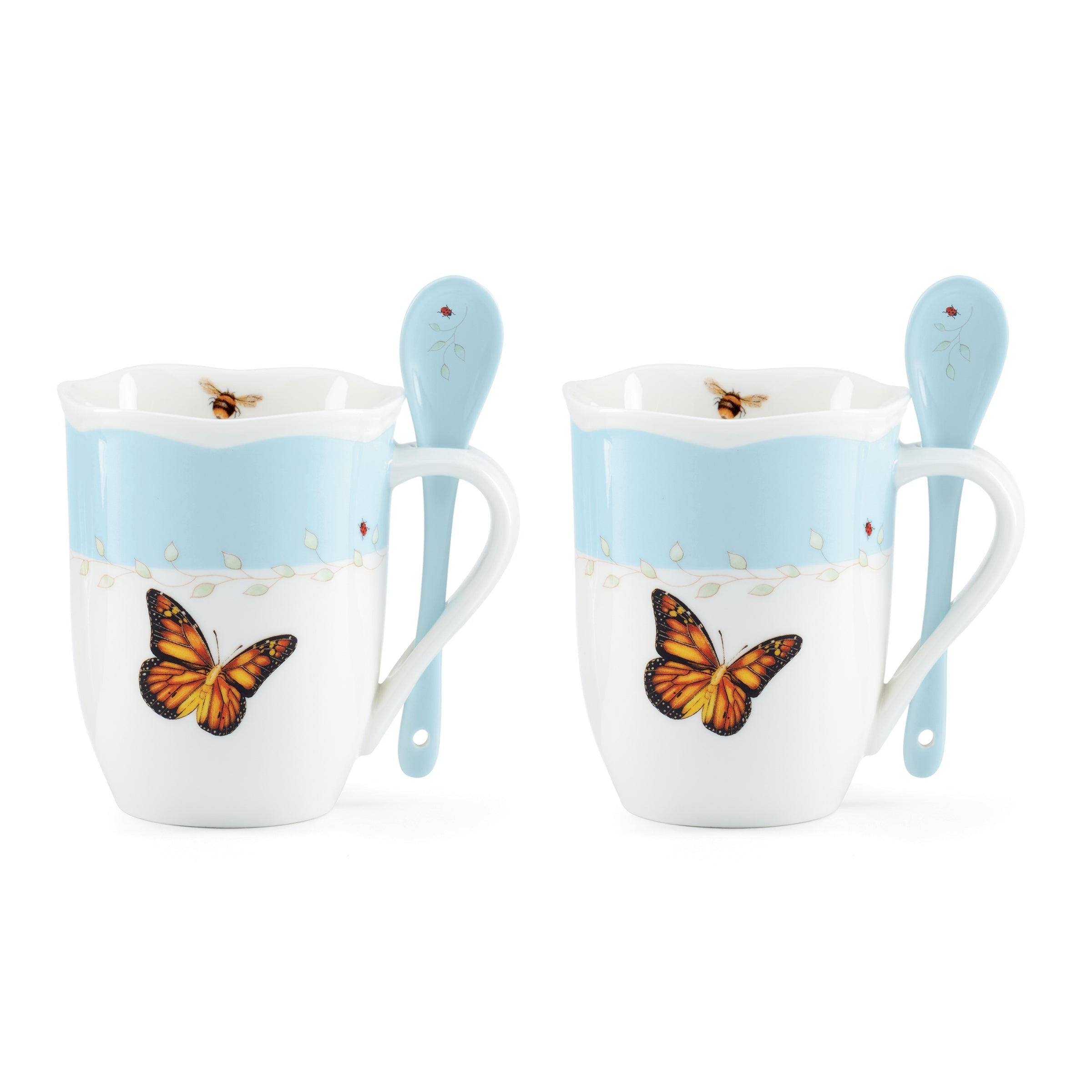 Butterfly Meadow Color Mugs with Spoons. Set of 8 - Image 7