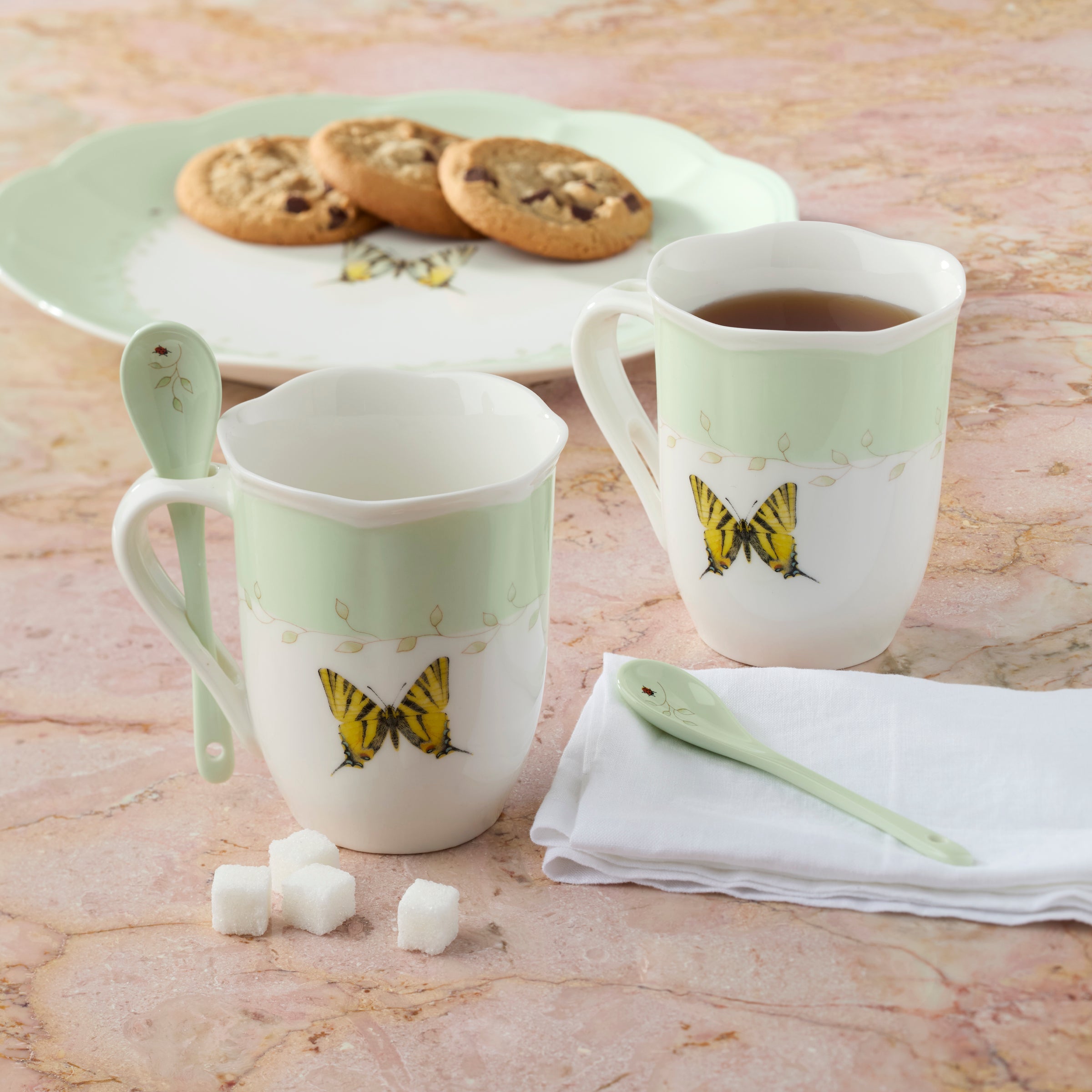 Butterfly Meadow Color Mugs with Spoons. Set of 8 - Image 4