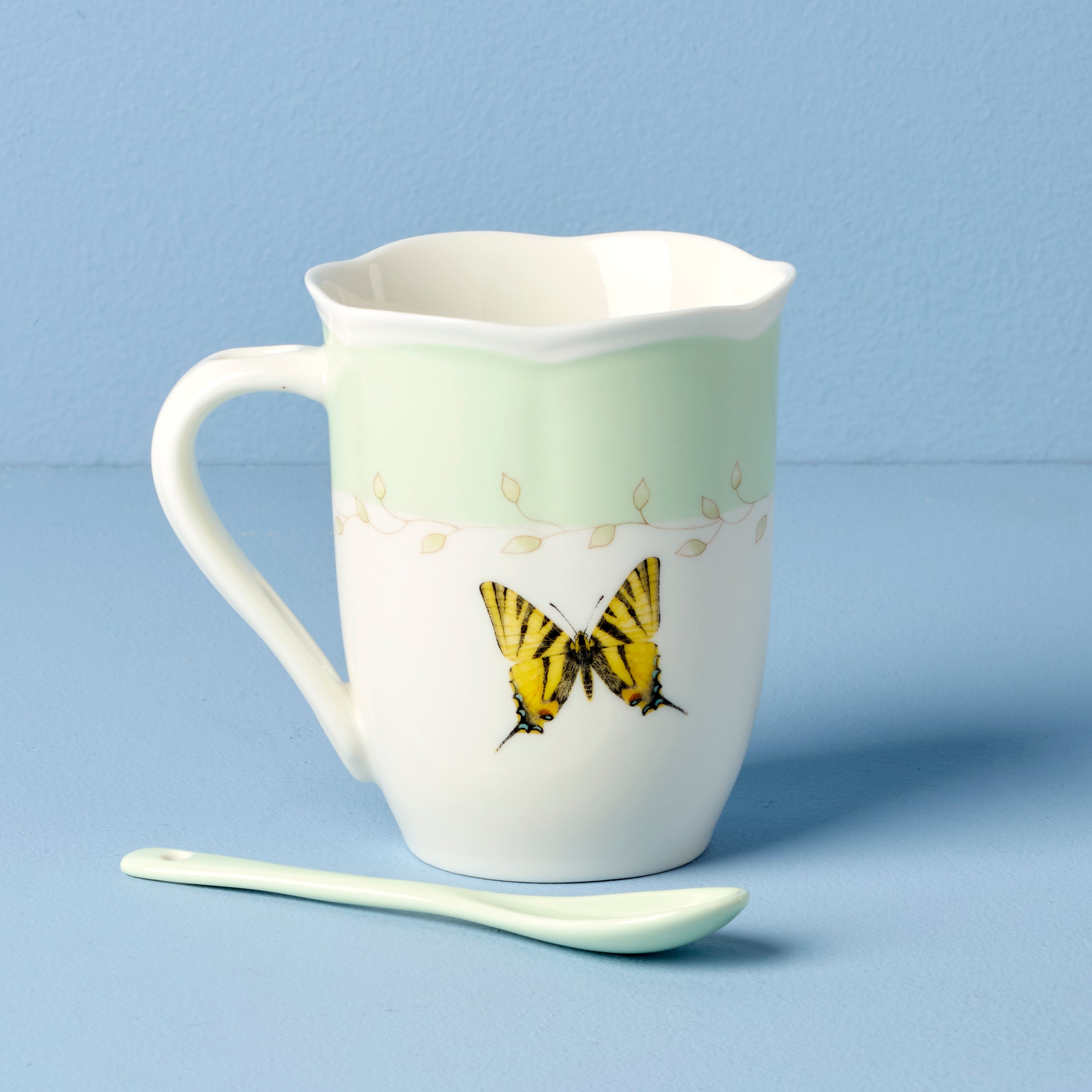 Butterfly Meadow Green Mugs with Spoons. Set of 2 - Image 4