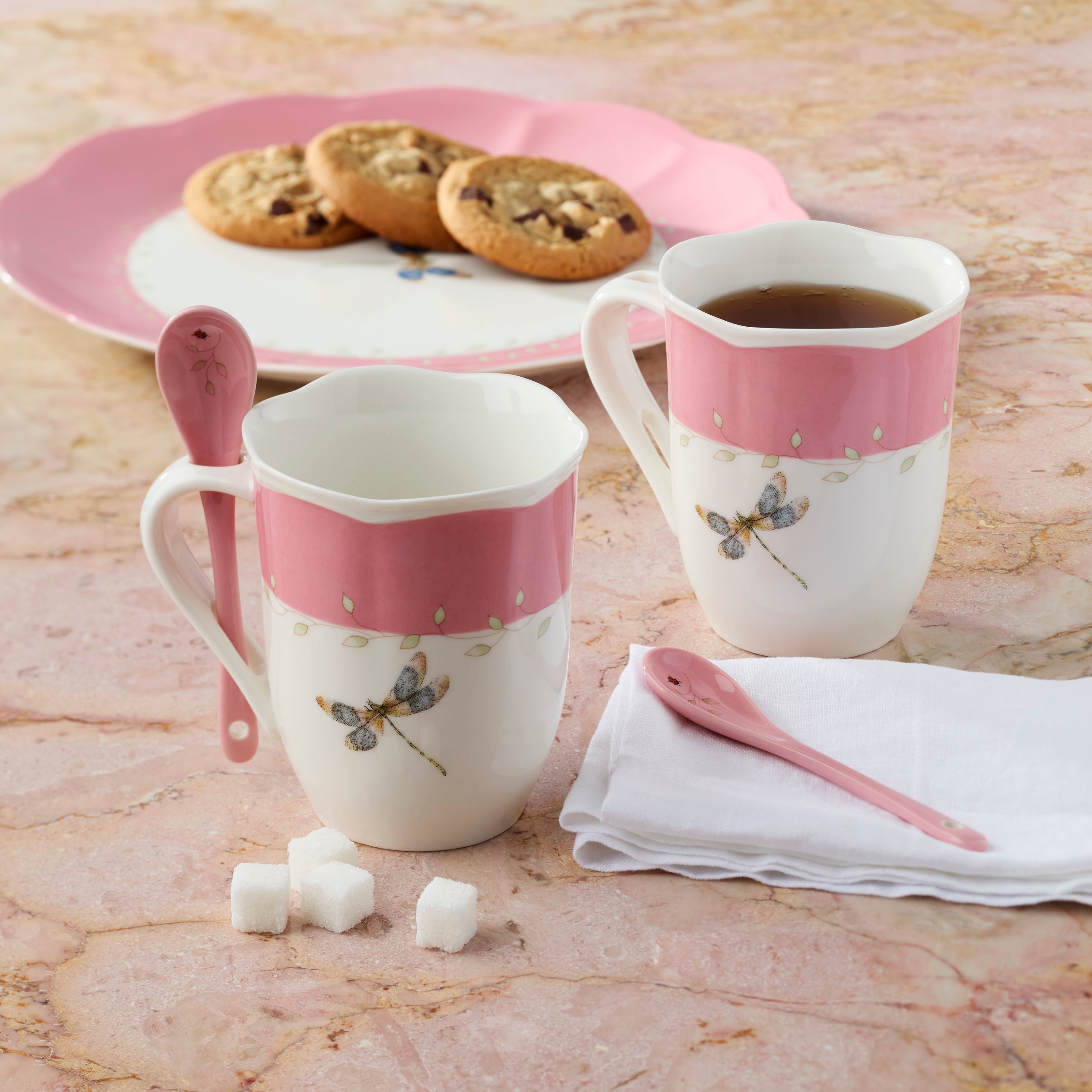 Butterfly Meadow Pink Mugs with Spoons. Set of 2 - Image 5