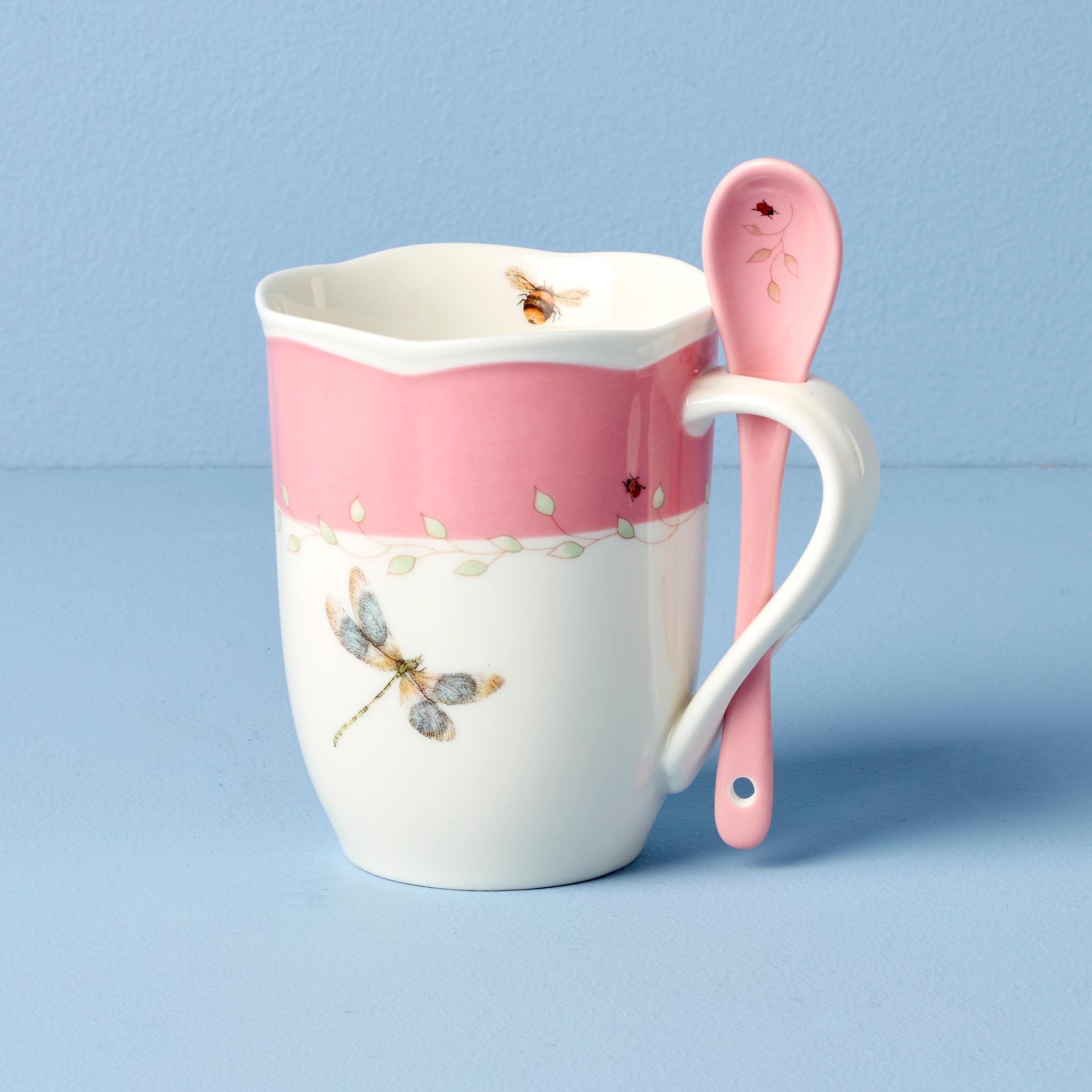 Butterfly Meadow Pink Mugs with Spoons. Set of 2 - Image 3