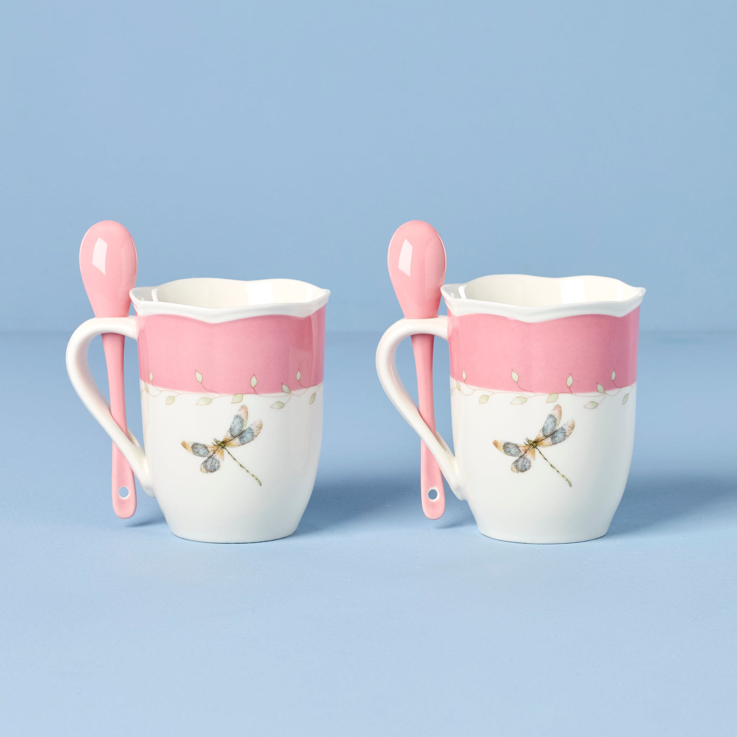 Butterfly Meadow Pink Mugs with Spoons. Set of 2 - Image 2