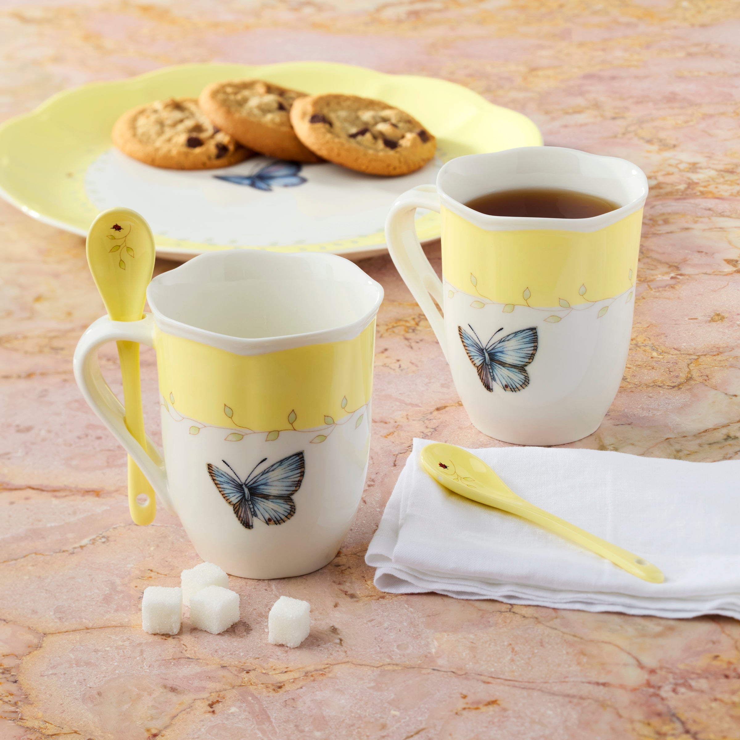 Butterfly Meadow Color Mugs with Spoons. Set of 8 - Image 6