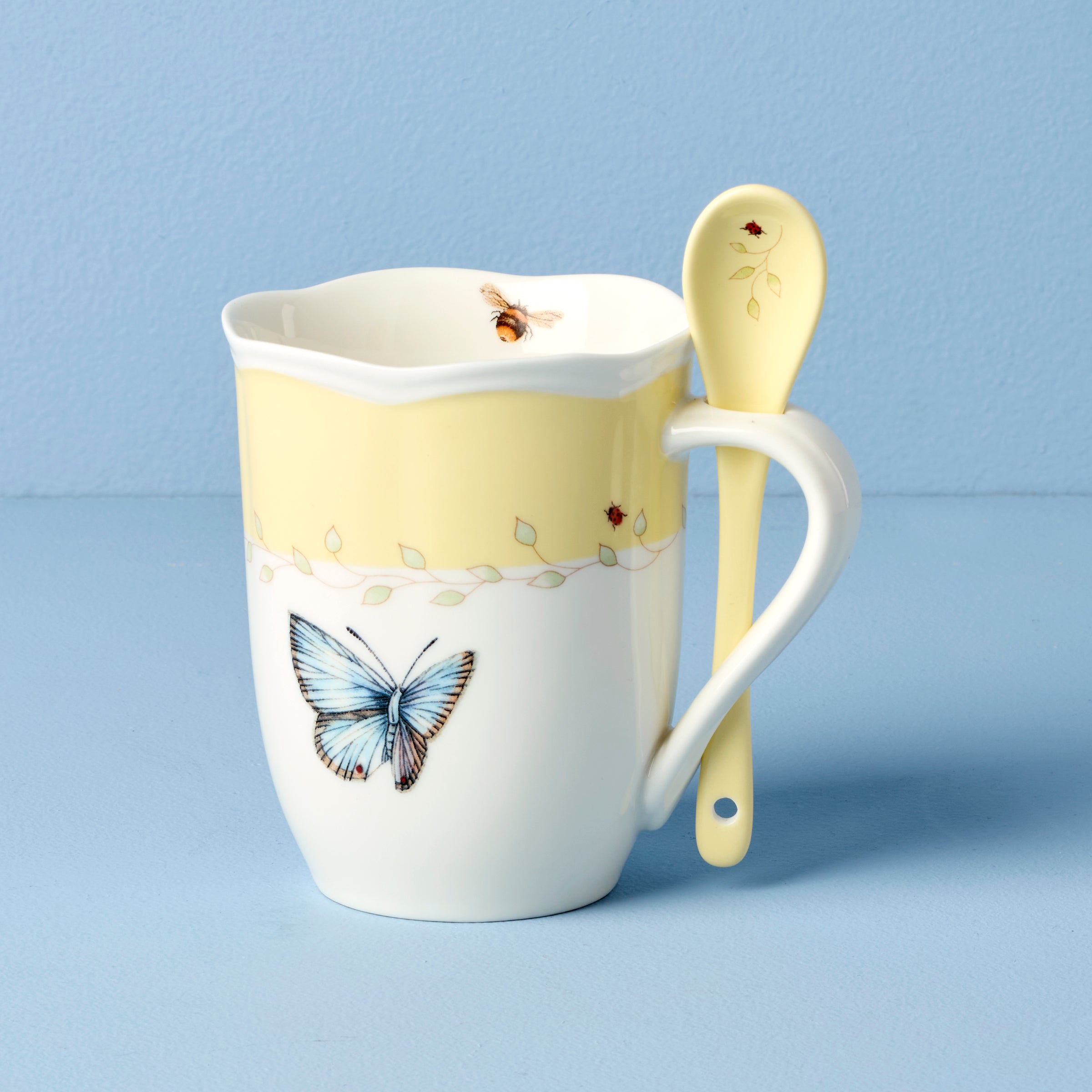 Butterfly Meadow Yellow Mugs with Spoons. Set of 2 - Image 3