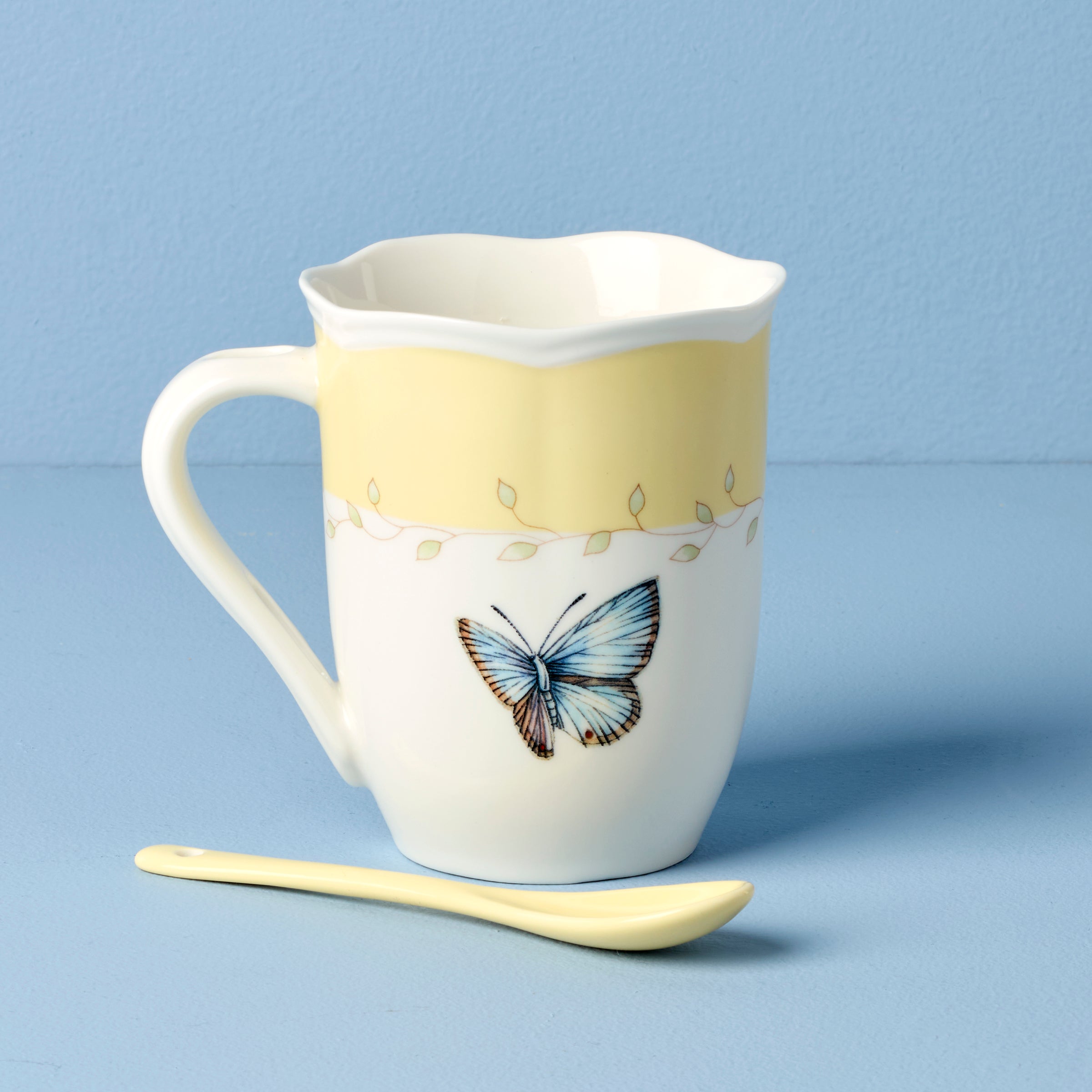 Butterfly Meadow Yellow Mugs with Spoons. Set of 2 - Image 4