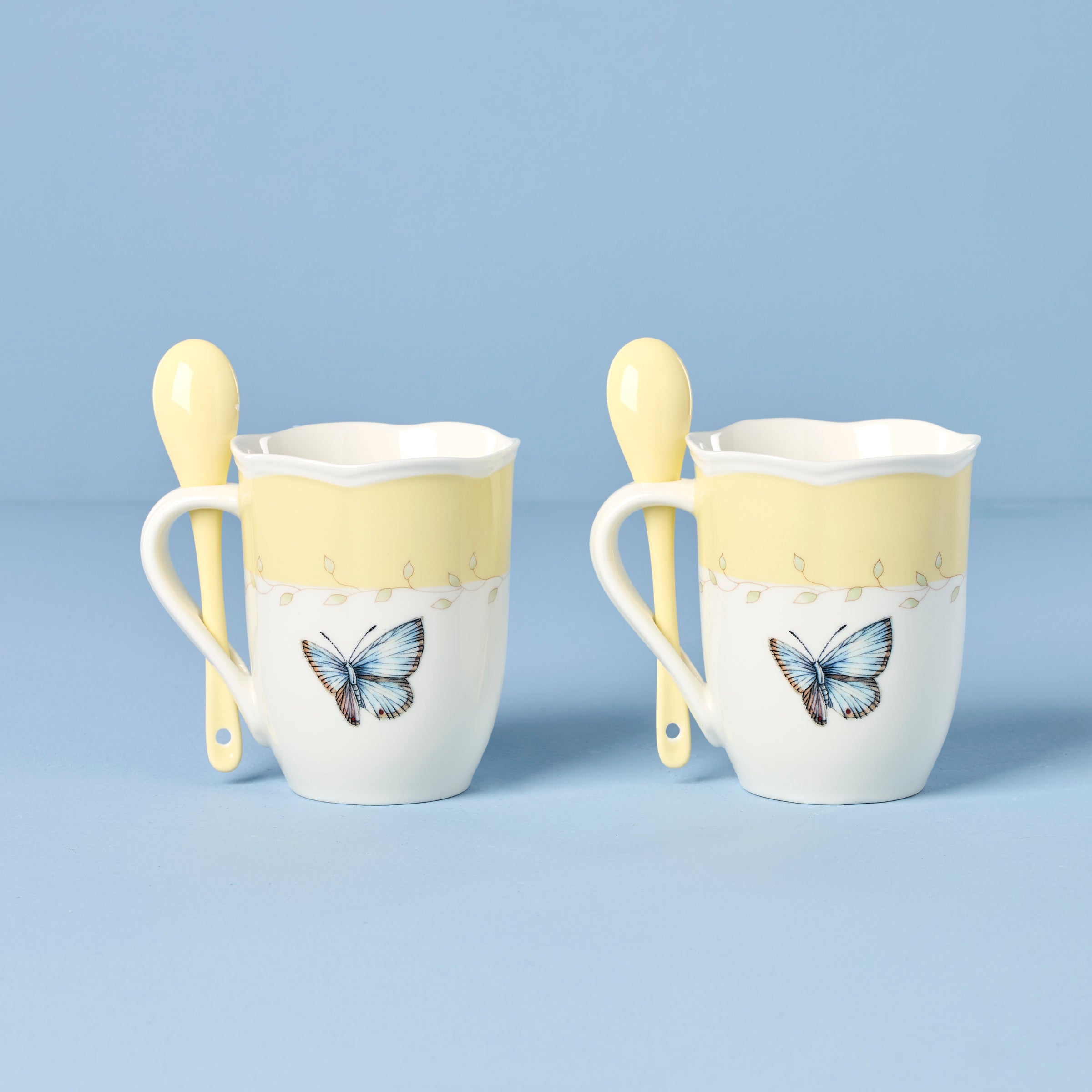 Butterfly Meadow Yellow Mugs with Spoons. Set of 2 - Image 2