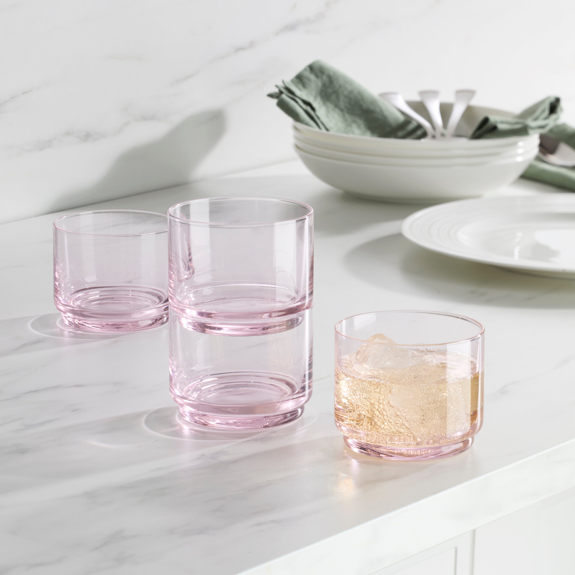 Tuscany Stackable Blush Short Glasses. Set of 4 - Image 3