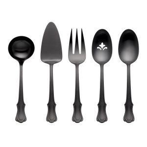 James Street Black Satin 5-Piece Hostess Set