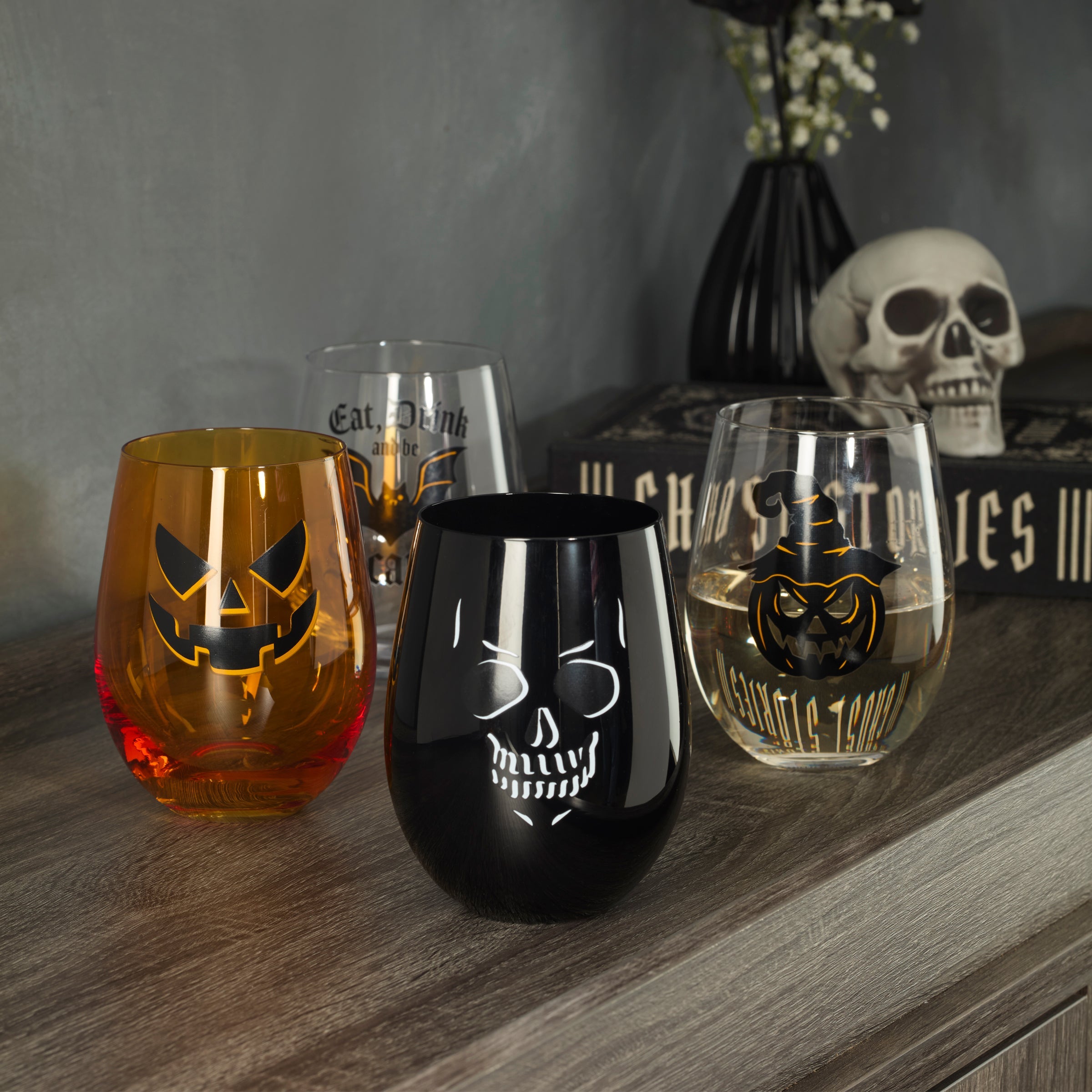 Vintro Halloween Stemless Wine Glasses. Set Of 4 - Image 3