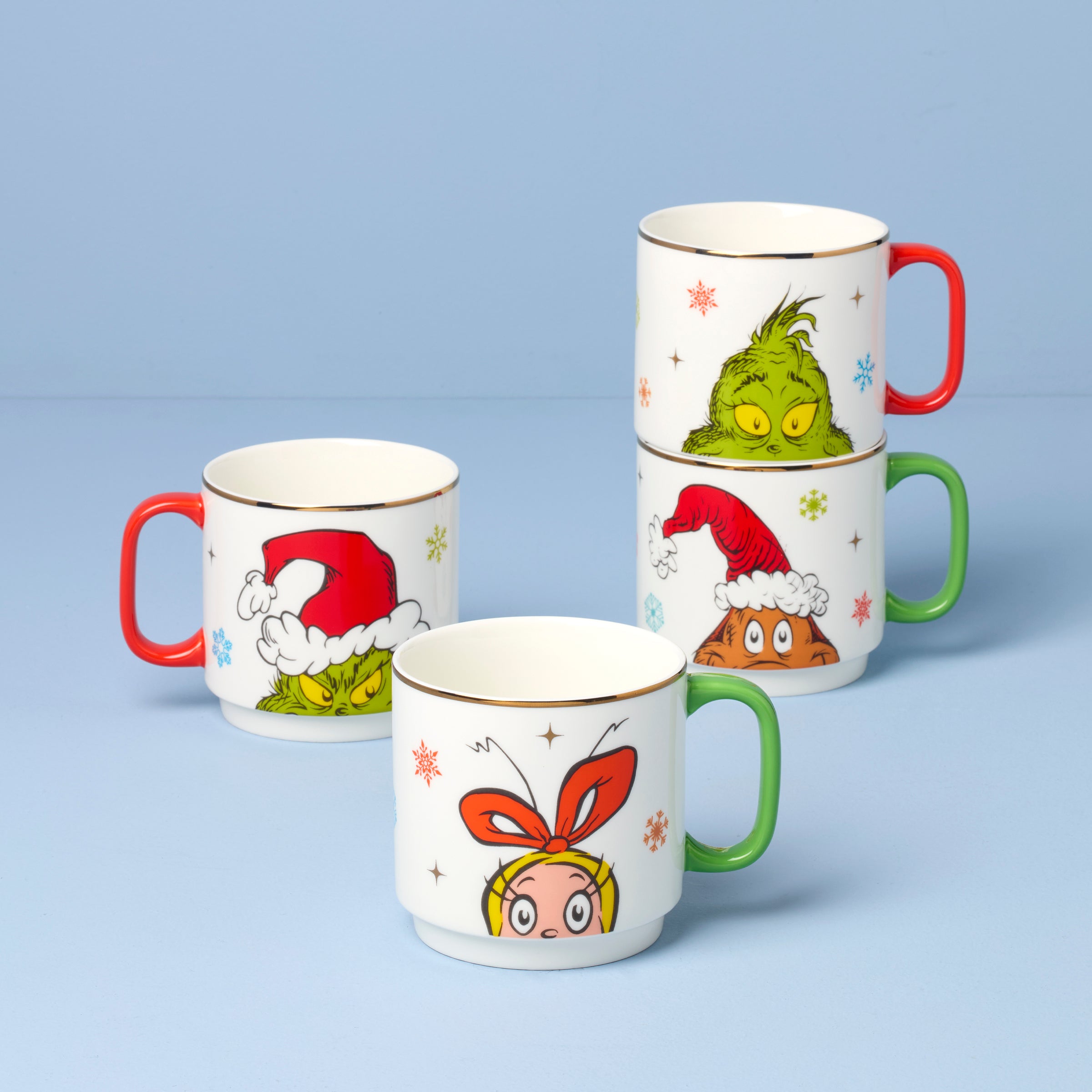 Merry Grinchmas Stackable Mugs. Set of 4