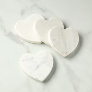 White Marble Heart Coasters. Set of 4