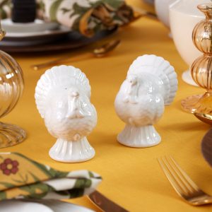 Alternative view of French Perle White Carved Turkey Salt & Pepper Set