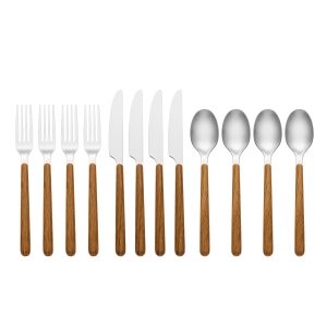 Alternative view of 24 Seven Mirror Faux Wood Handle 12-Piece Flatware Set