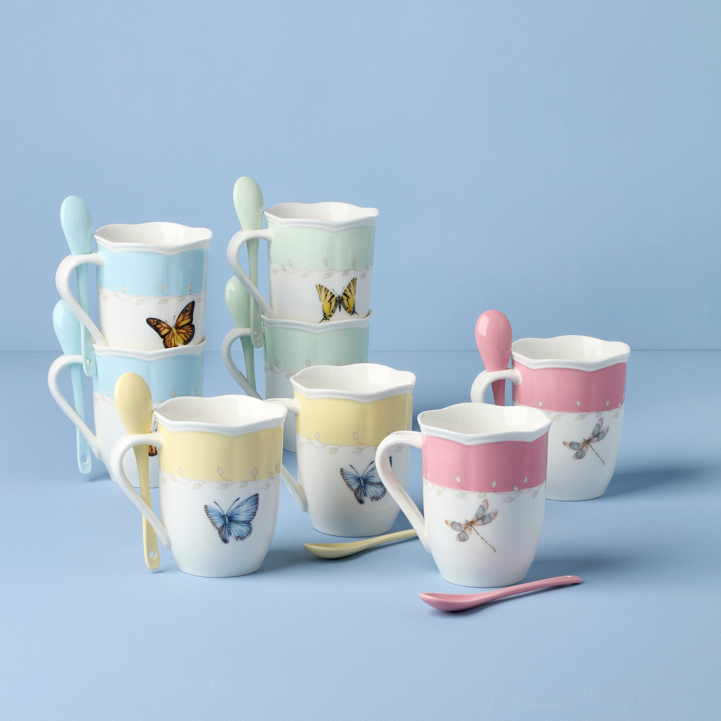 Butterfly Meadow Color Mugs with Spoons. Set of 8 - Image 2