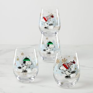 Snoopy Christmas Skating Tumblers. Set of 4