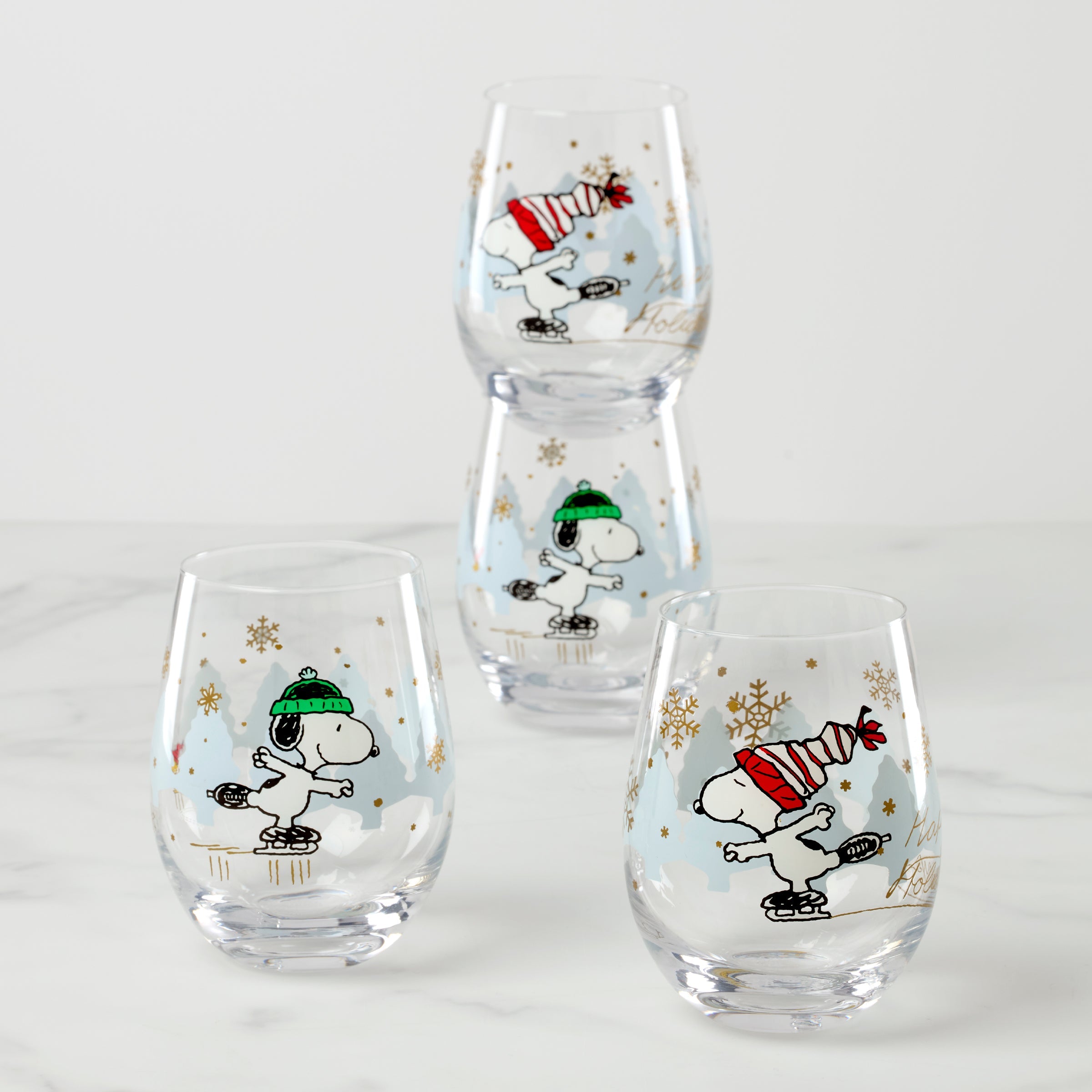 Snoopy Christmas Skating Tumblers. Set of 4