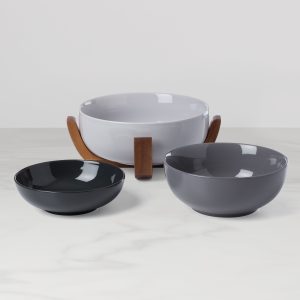 Alternative view of 24 Seven Pumice 3-Piece Nesting Bowl Set with Wood Stand