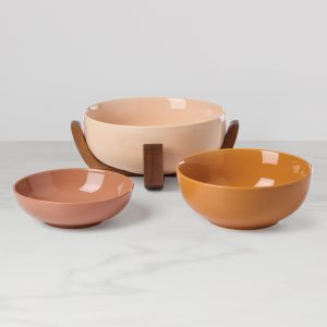 Alternative view of 24 Seven Sunbaked 3-Piece Nesting Bowl Set with Wood Stand