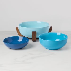 Alternative view of 24 Seven Turquoise 3-Piece Nesting Bowl Set with Wood Stand