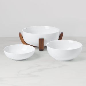 Alternative view of 24 Seven White 3-Piece Nesting Bowl Set with Wood Stand
