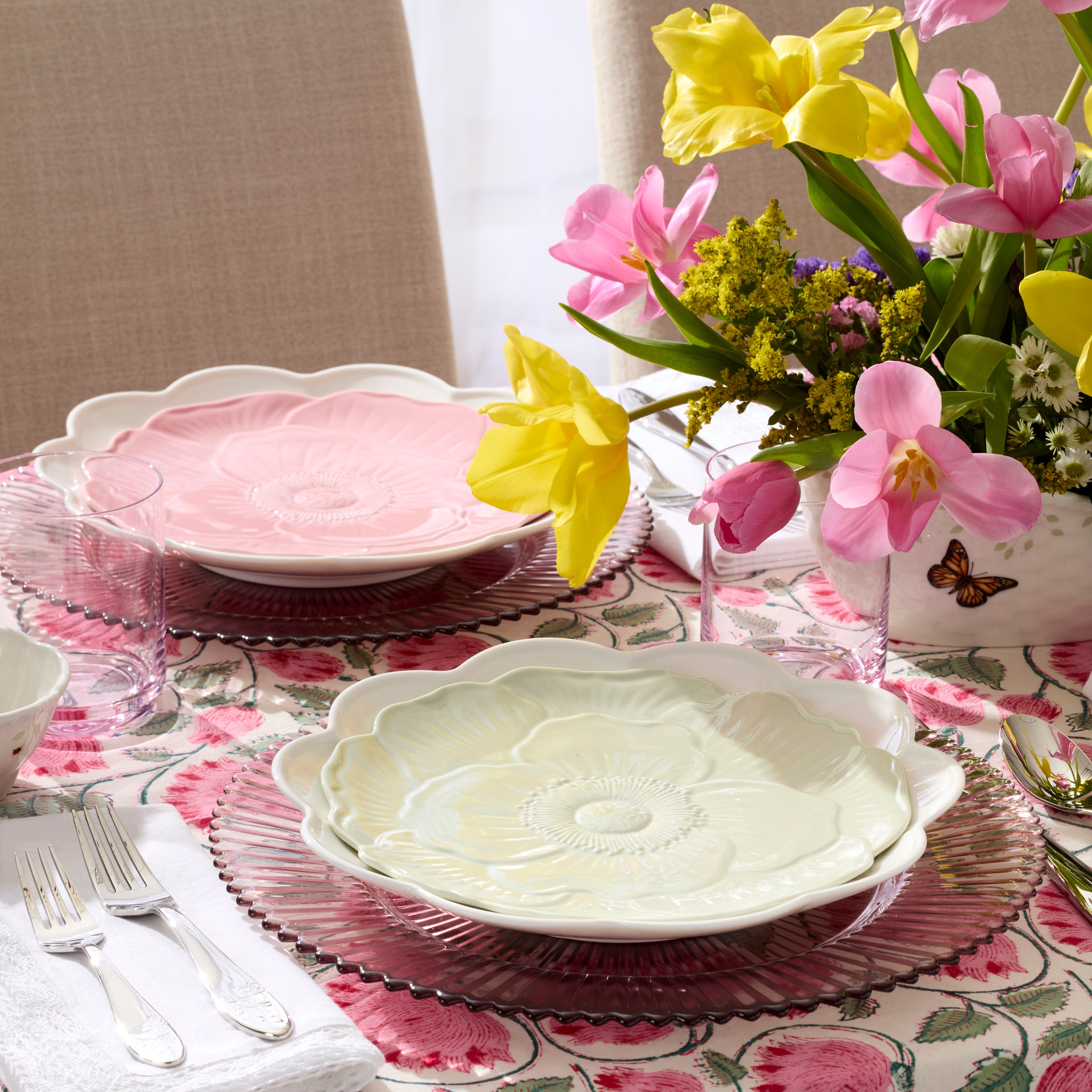 Butterfly Meadow Floral Pink Accent Plates. Set of 4 - Image 3