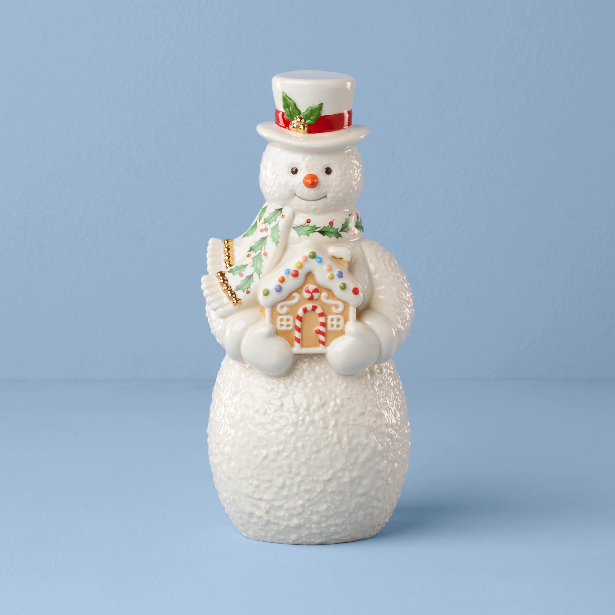 Snowman With Gingerbread House Figurine