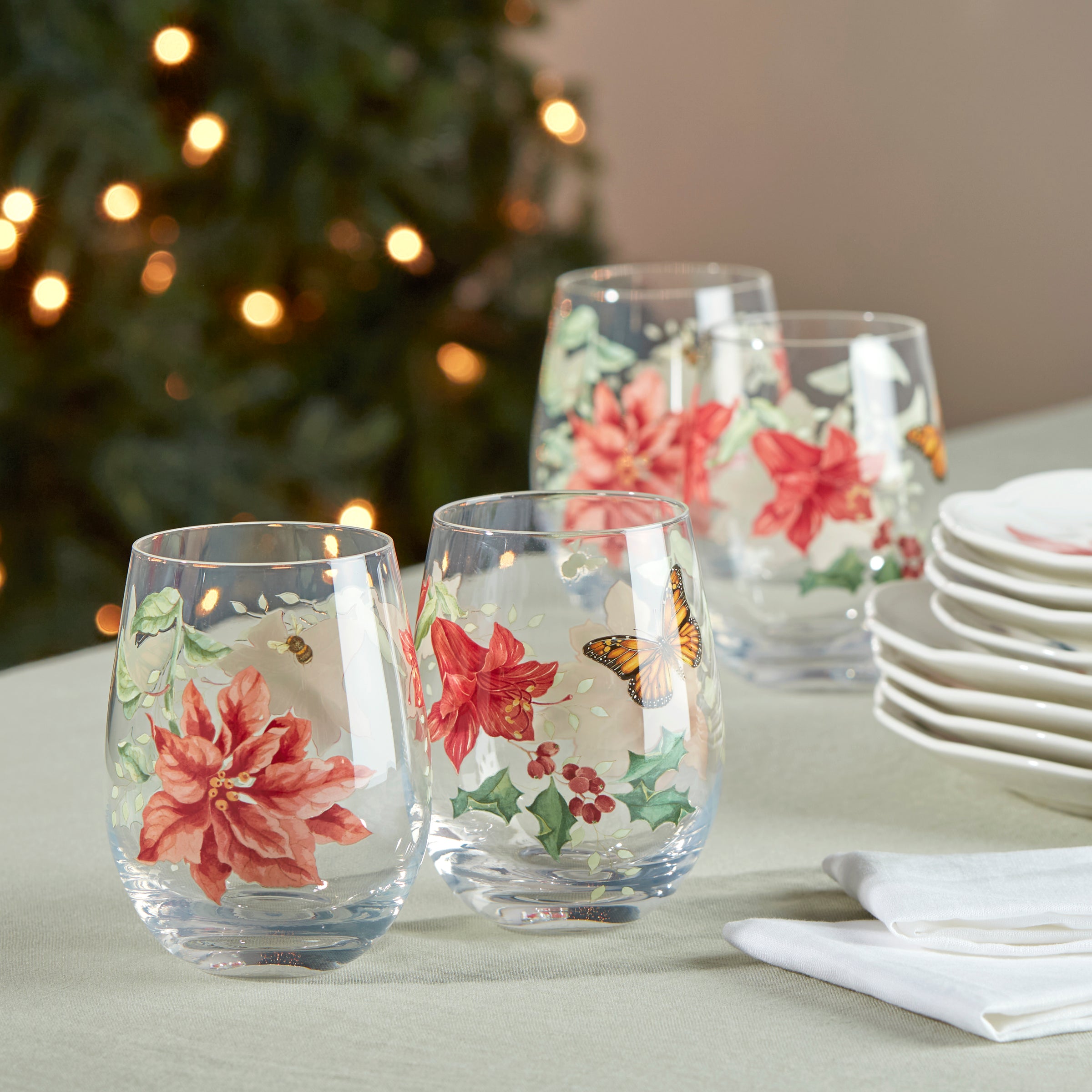 Butterfly Meadow Holiday Stemless Wine Glasses. Set Of 4 - Image 3