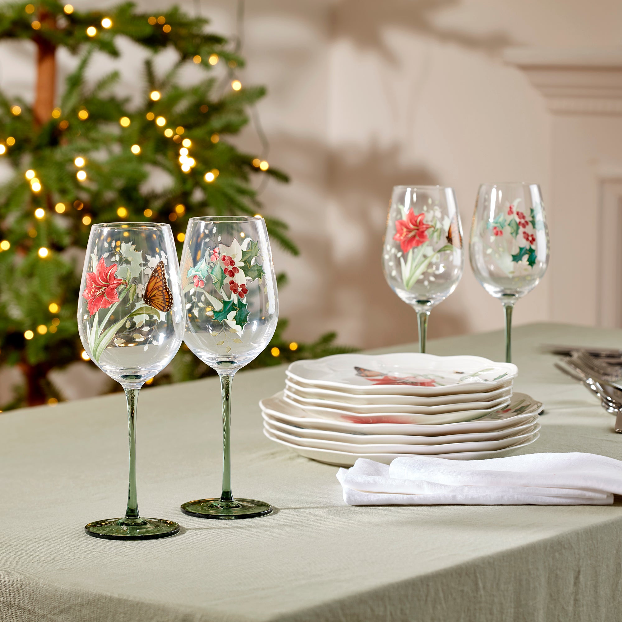Butterfly Meadow Holiday Wine Glasses. Set of 4 - Image 2