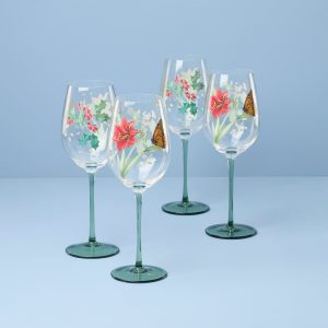 Butterfly Meadow Holiday Wine Glasses. Set of 4