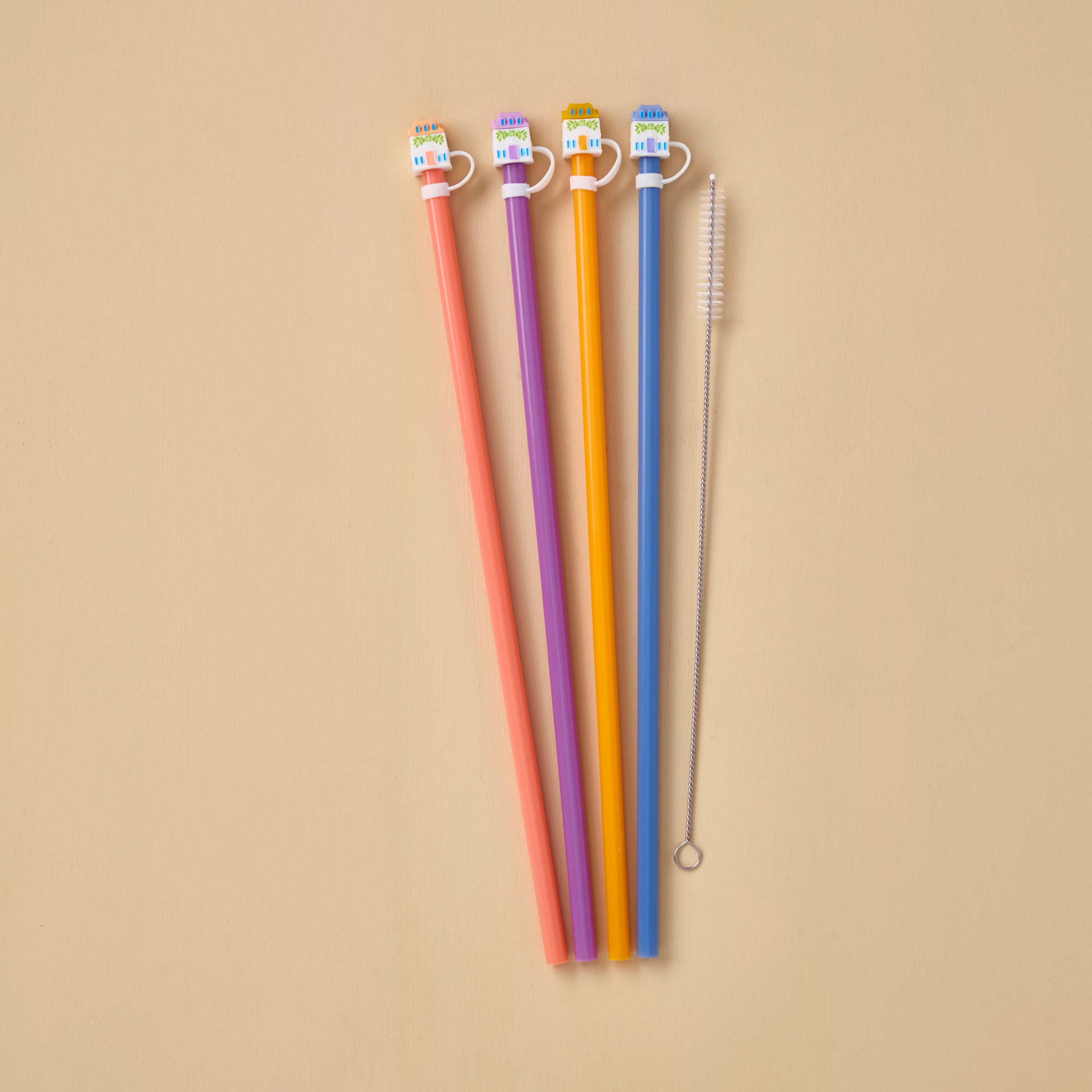 Lenox Spice Village House Caps & Straws. Set of 4