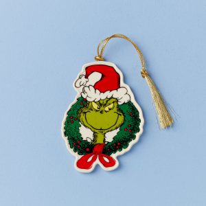 Grinch with Wreath Flat Ornament