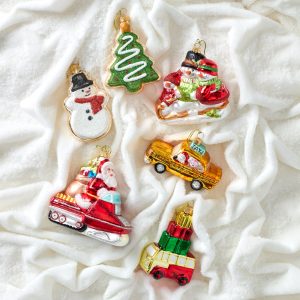 Alternative view of Retro Blown Glass Santa on Snowmobile Ornament
