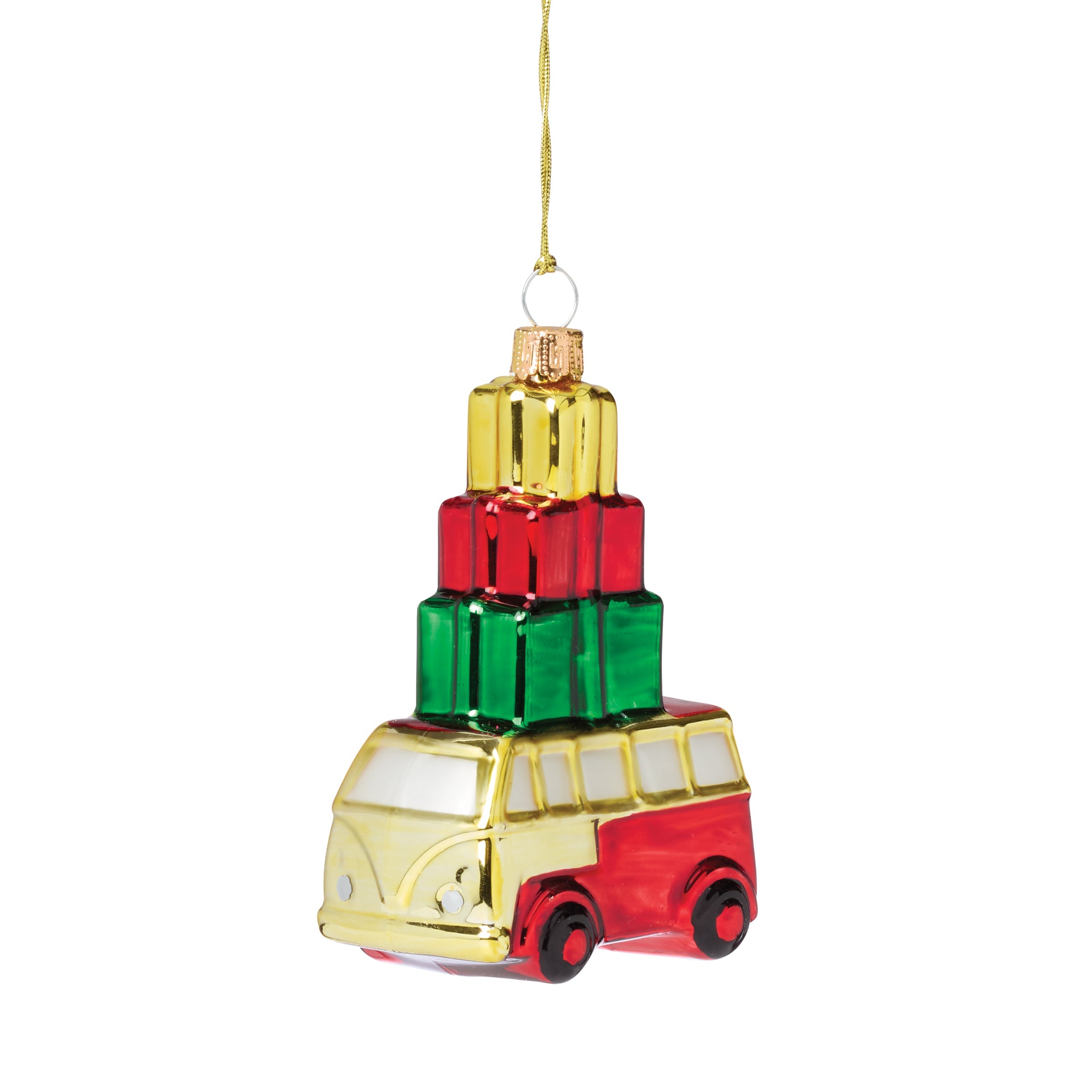 Retro Blown Glass Van with Gifts Ornament - Image 3