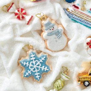 Alternative view of Retro Blown Glass Snowman & Snowflake Cookie Ornament Set
