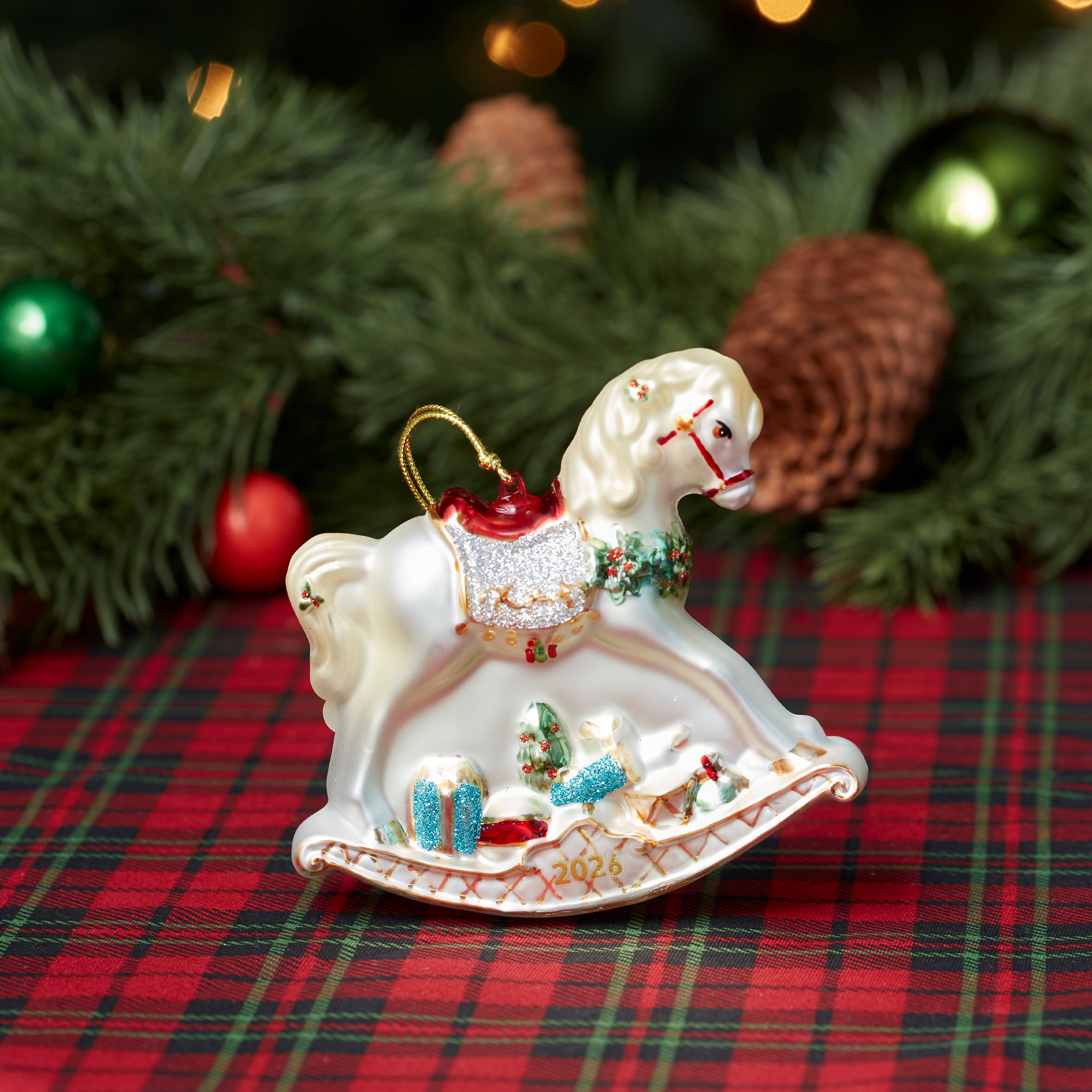 2026 Blown Glass Baby's 1st Christmas Rocking Horse Ornament - Image 2
