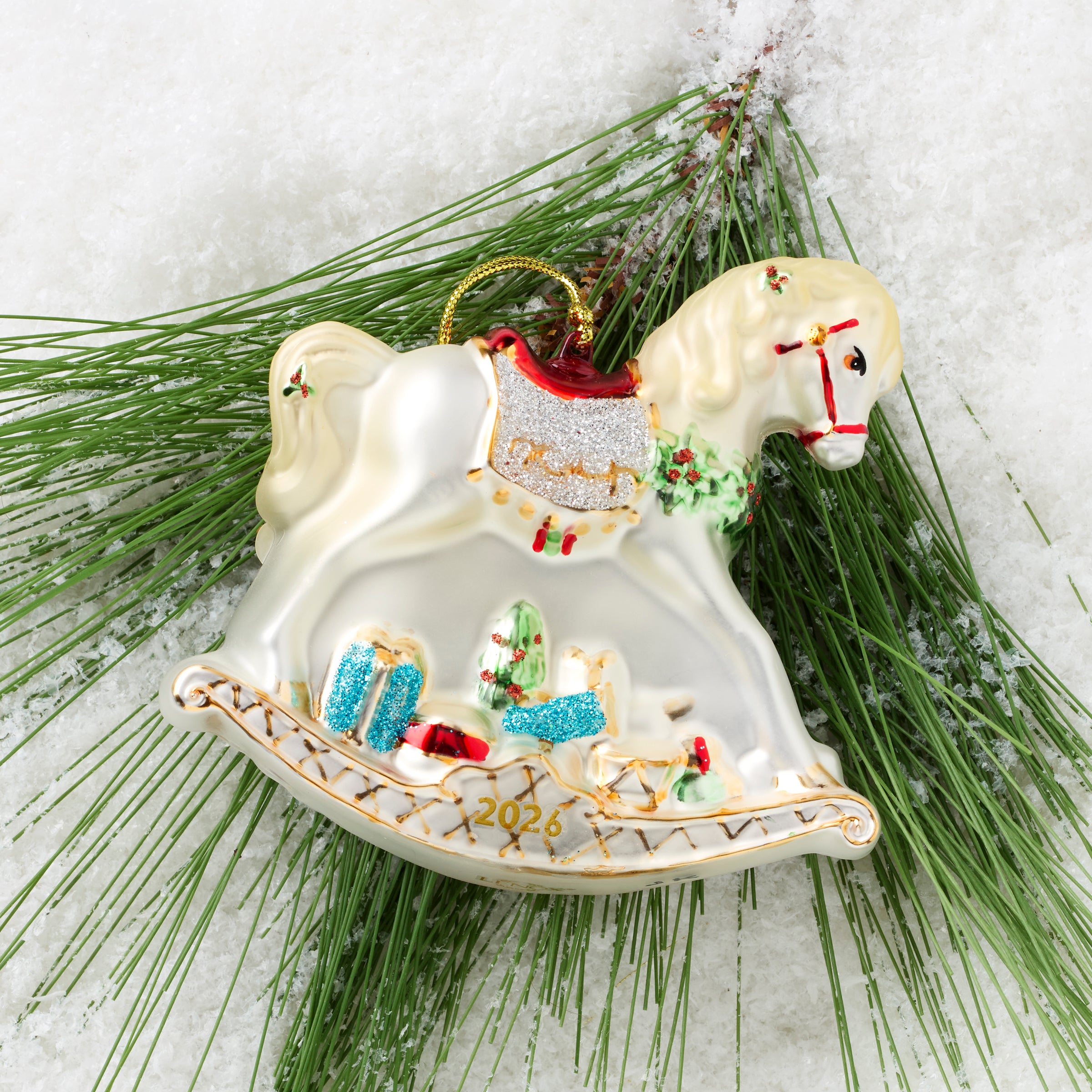 2026 Blown Glass Baby's 1st Christmas Rocking Horse Ornament - Image 3