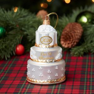 Alternative view of 2026 Retro Blown Glass Our 1st Christmas Wedding Ornament