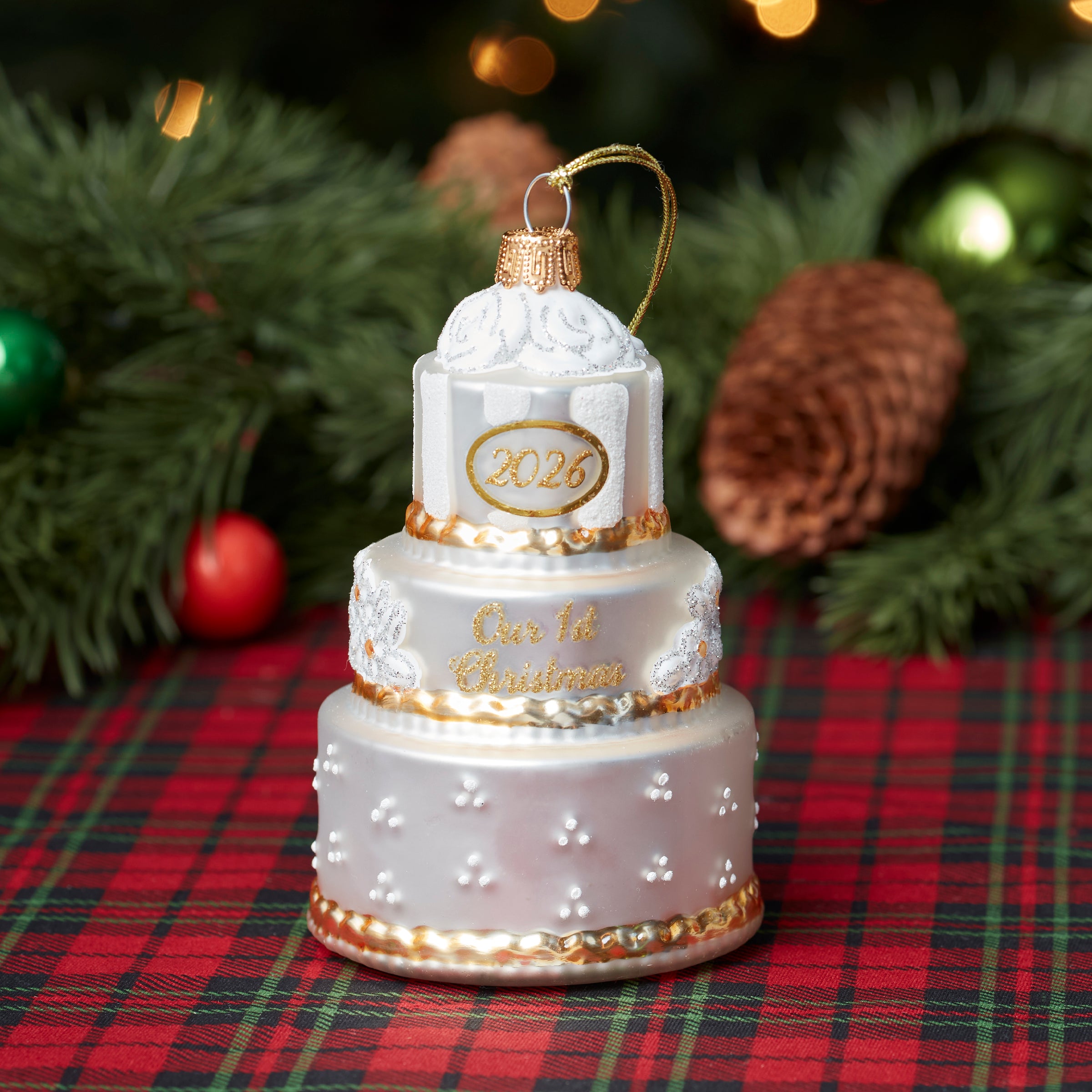 2026 Retro Blown Glass Our 1st Christmas Wedding Ornament - Image 2