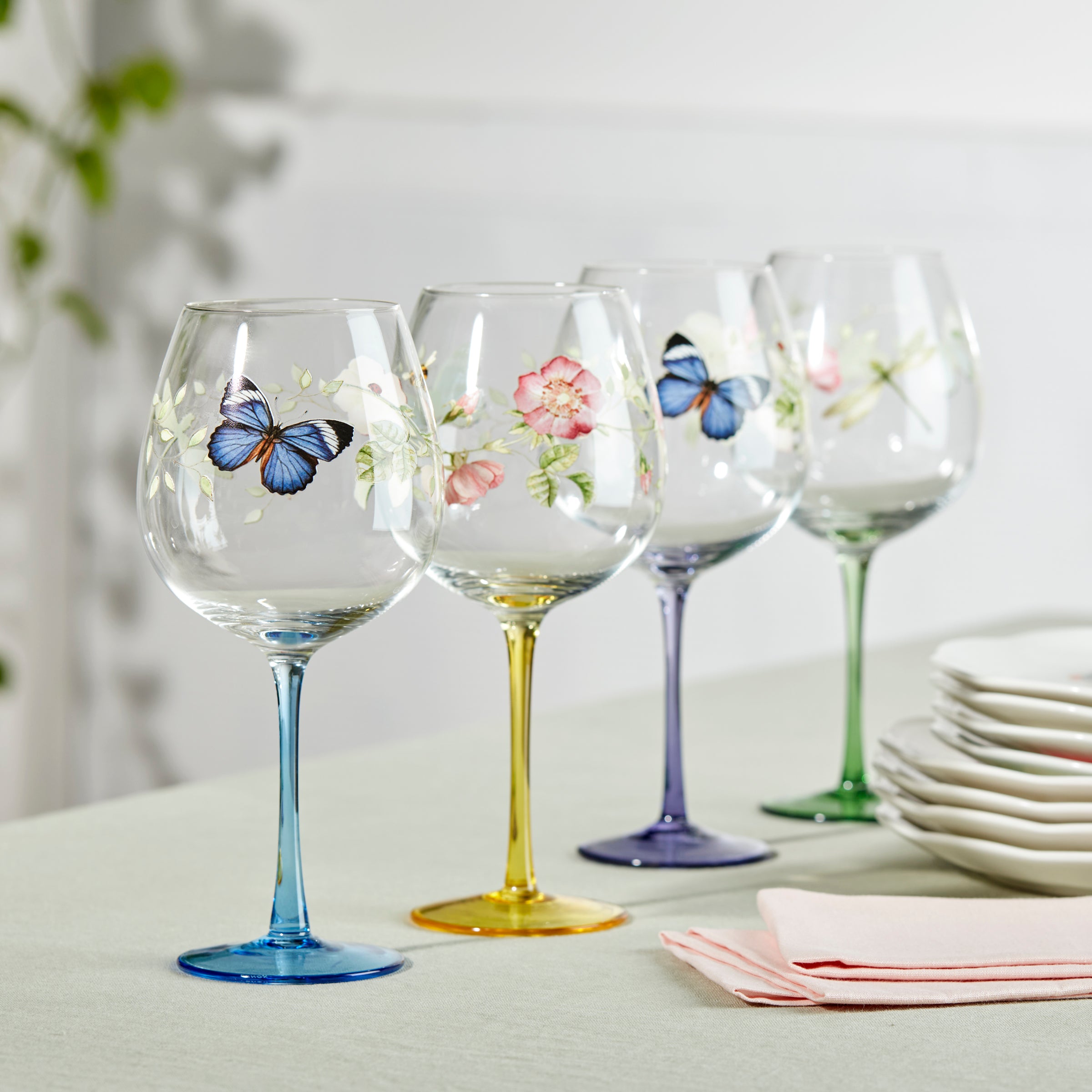 Butterfly Meadow Balloon Wine Glasses. Set of 4. Assorted - Image 3
