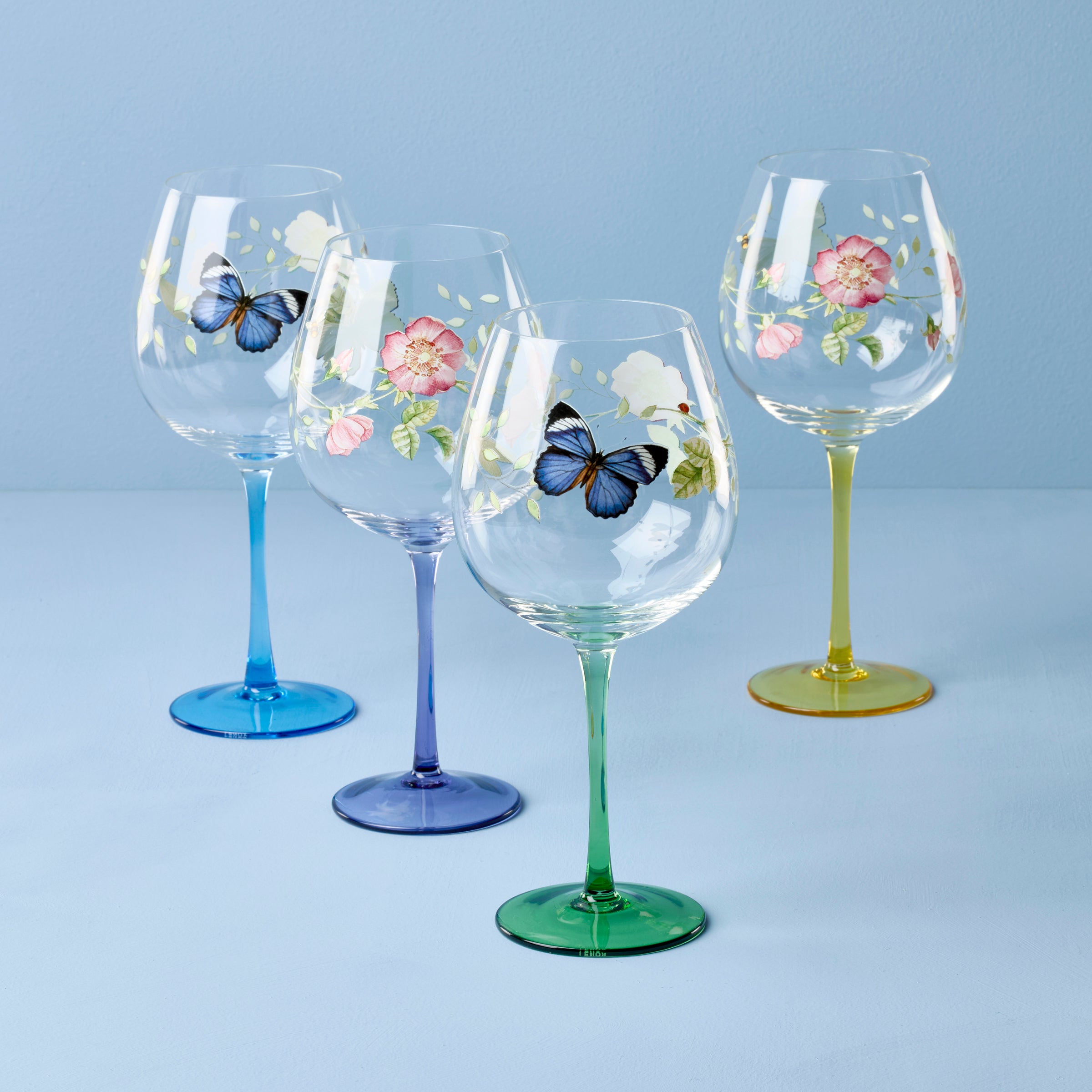 Butterfly Meadow Balloon Wine Glasses. Set of 4. Assorted
