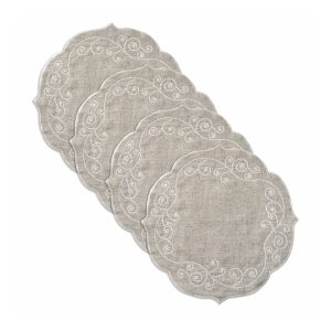 French Perle Linen Embroidered Round Placemats