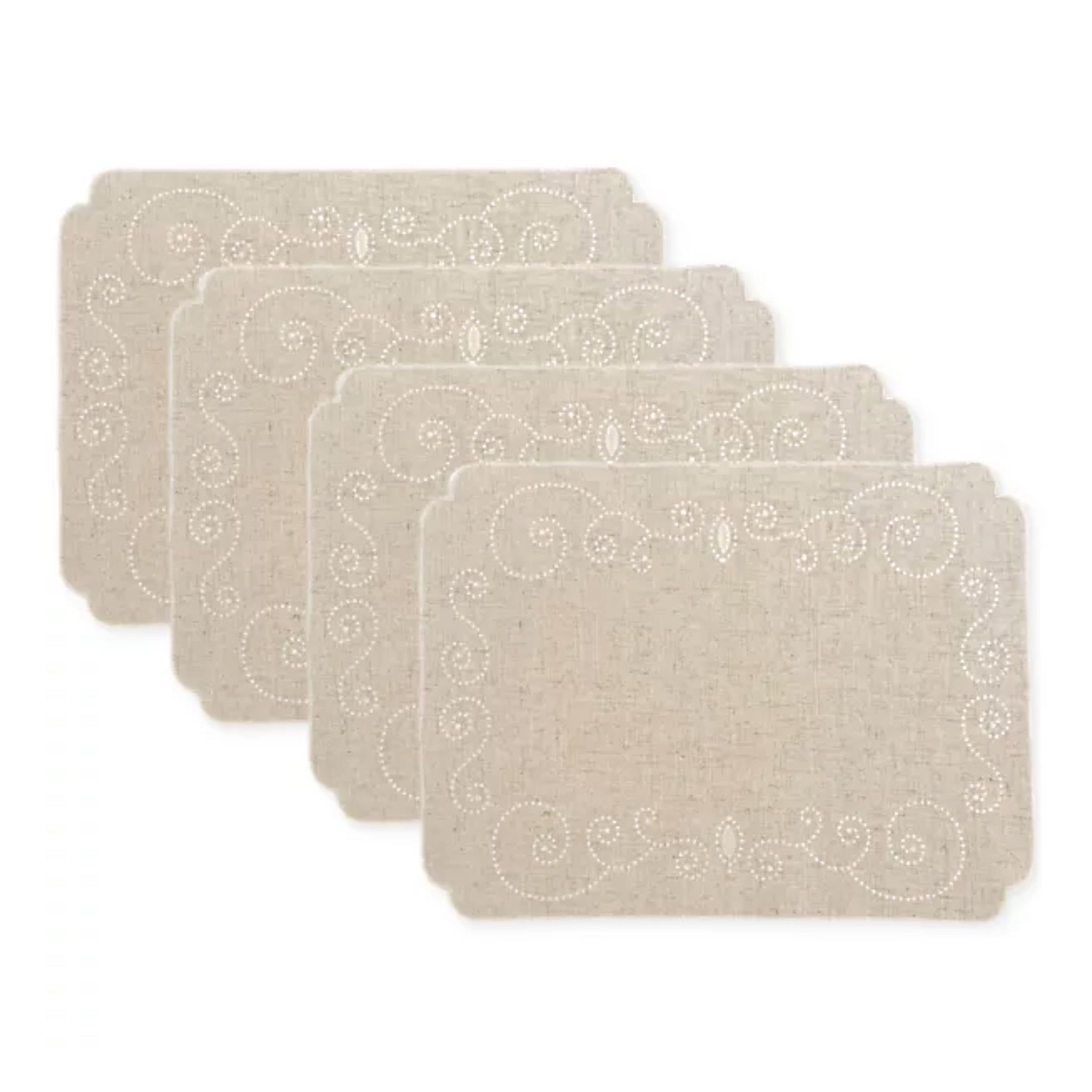 French Perle Linen Embroidered Placemats. Set of 4