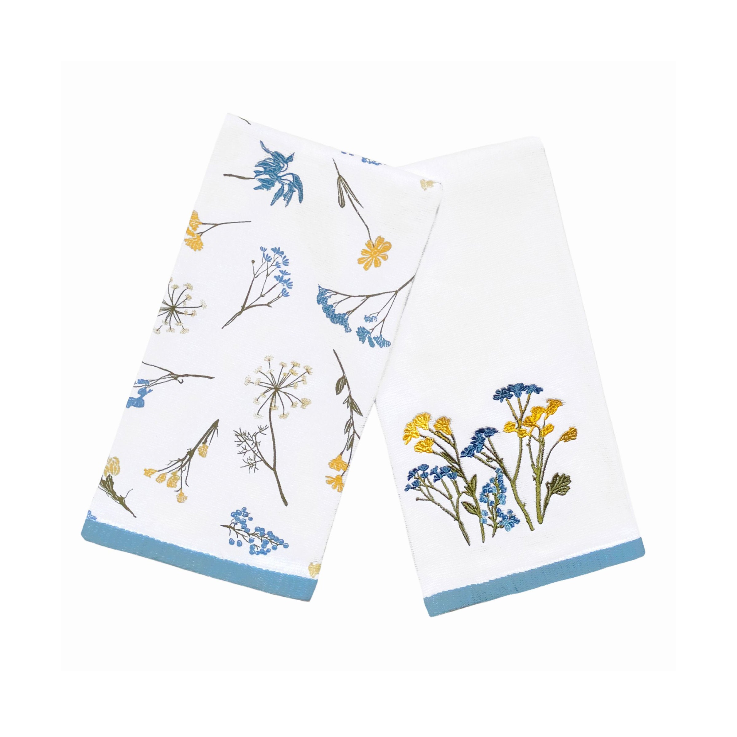 Wildflowers Embroidered Kitchen Towels. Set of 2