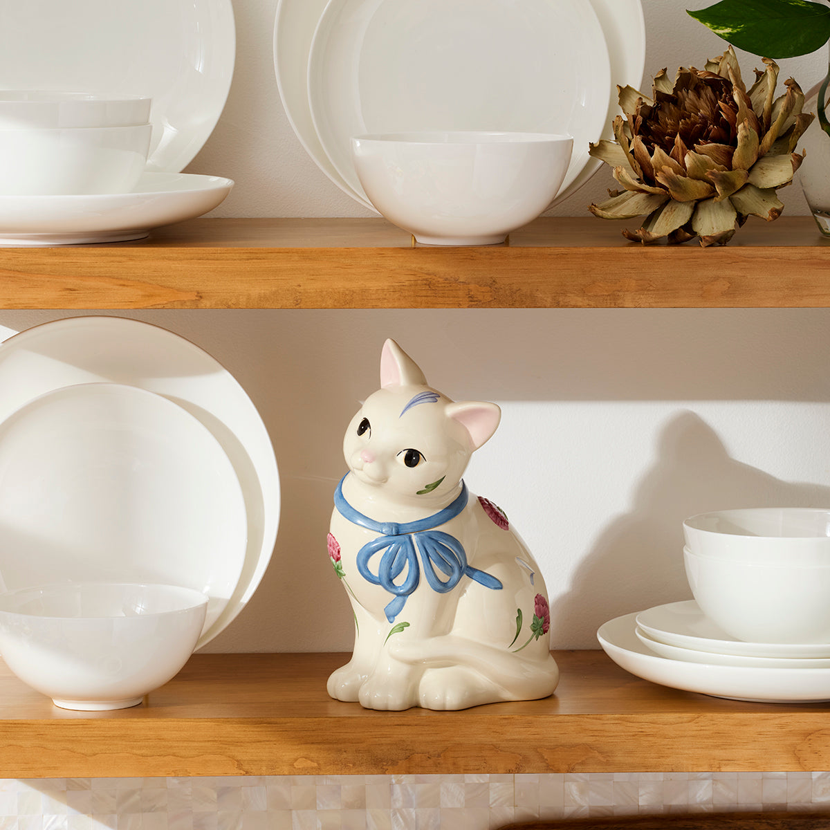 Poppies on Blue Kitten Cookie Jar - Image 5