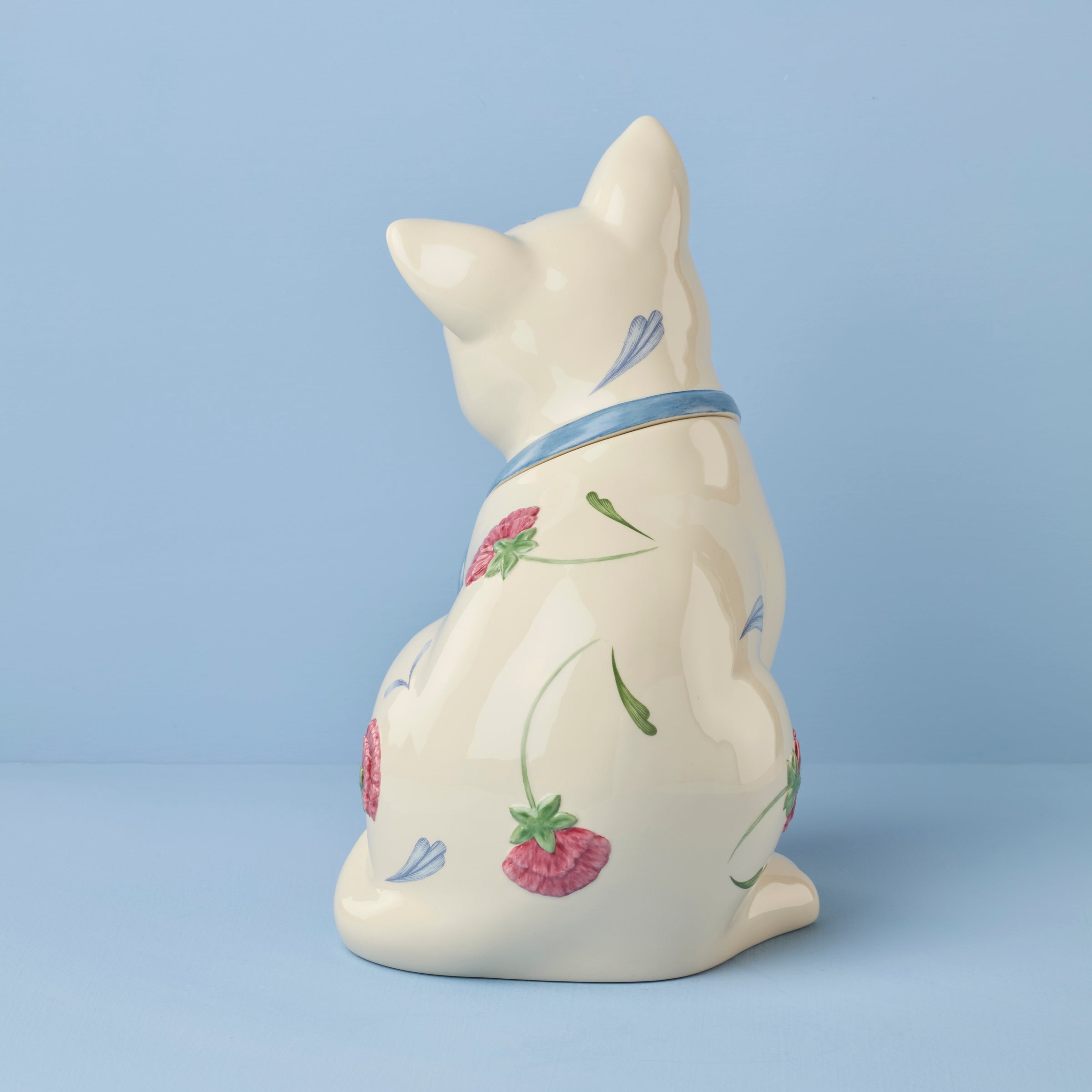 Poppies on Blue Kitten Cookie Jar - Image 3