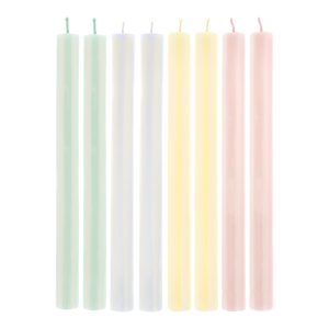 Pastel Striped Table Candles. Set of 8