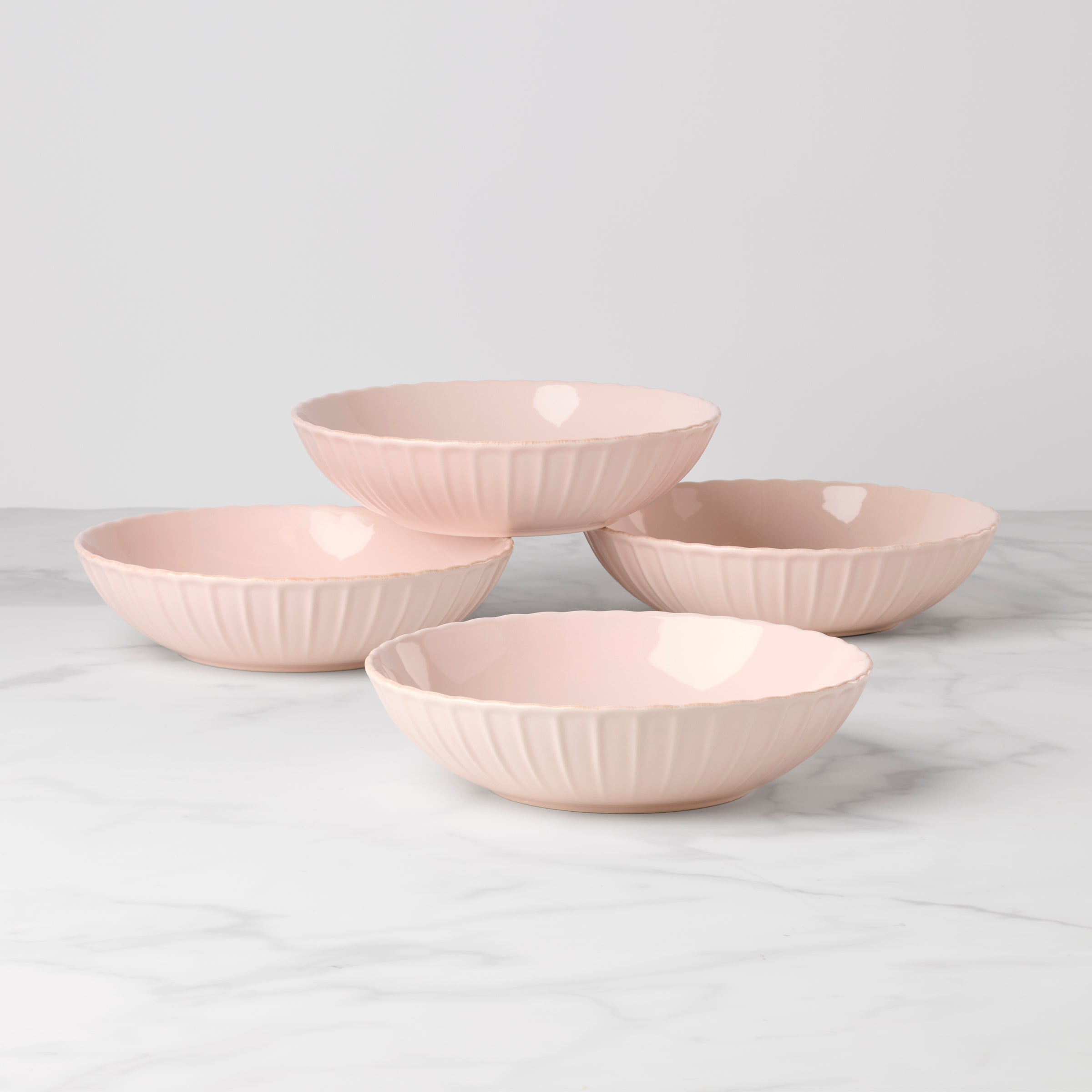 French Perle Scallop Blush Pasta Bowls. Set of 4