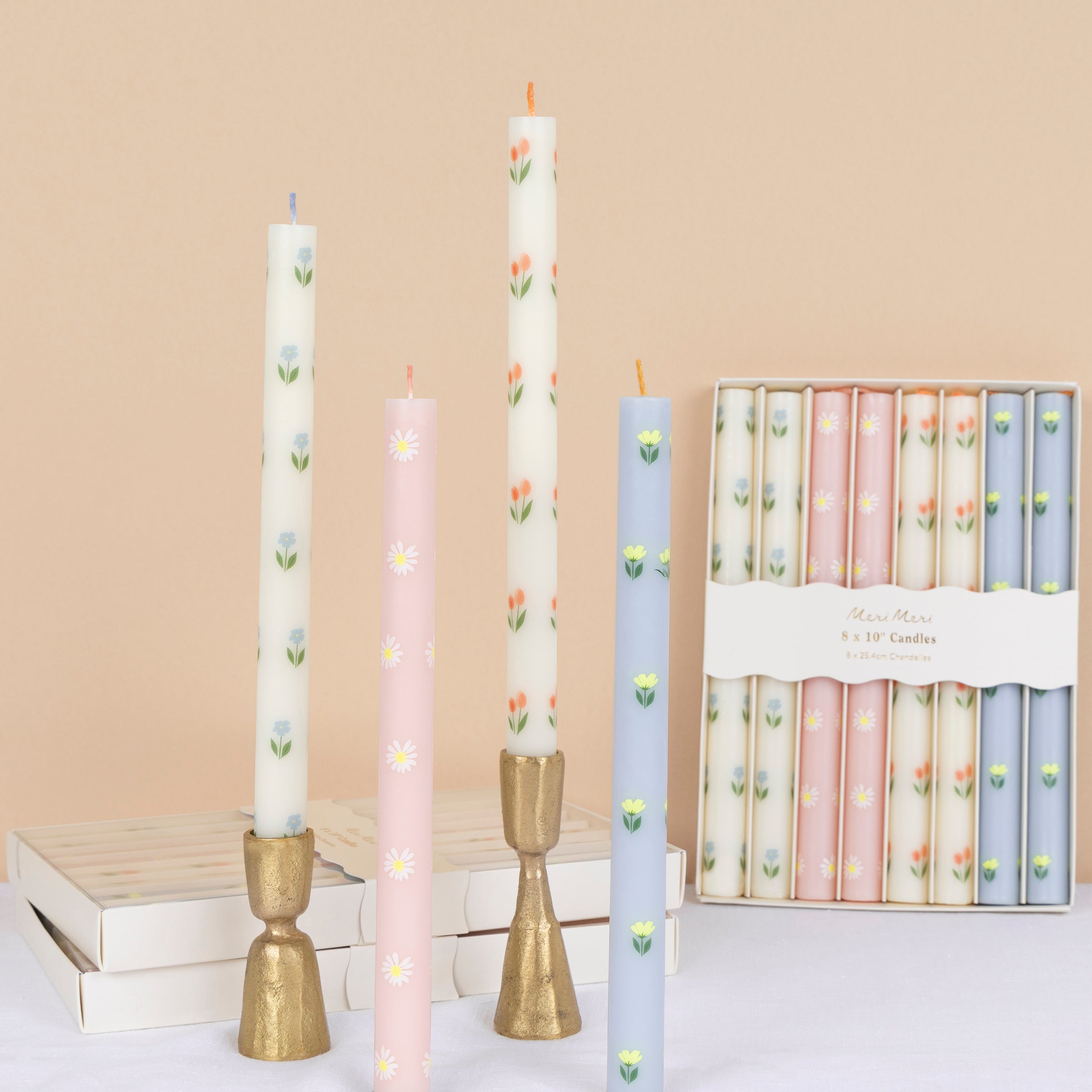 Floral Table Candles. Set of 8